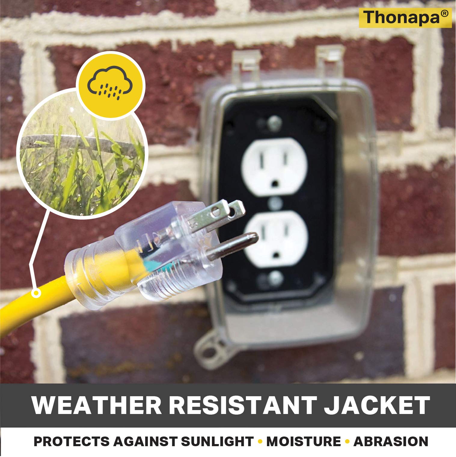 **100 ft Heavy Duty 12 Gauge 15 Amp Outdoor Extension Cord with 3 Outlets & Light - SJTW Yellow - Ideal for Power Tools, Garden Equipment, and Major Appliances - Perfect for Construction, Landscaping, and Outdoor Events**