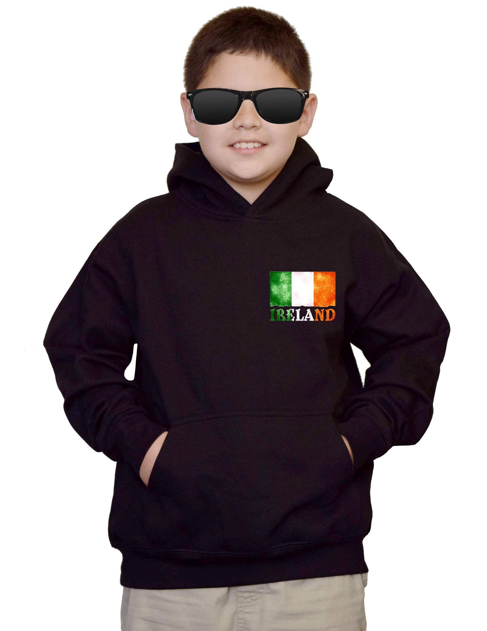 **Koyotee Youth Black Hoodie with Ireland Flag - Comfortable Kids Pullover for School, Sports & Outdoor Activities**