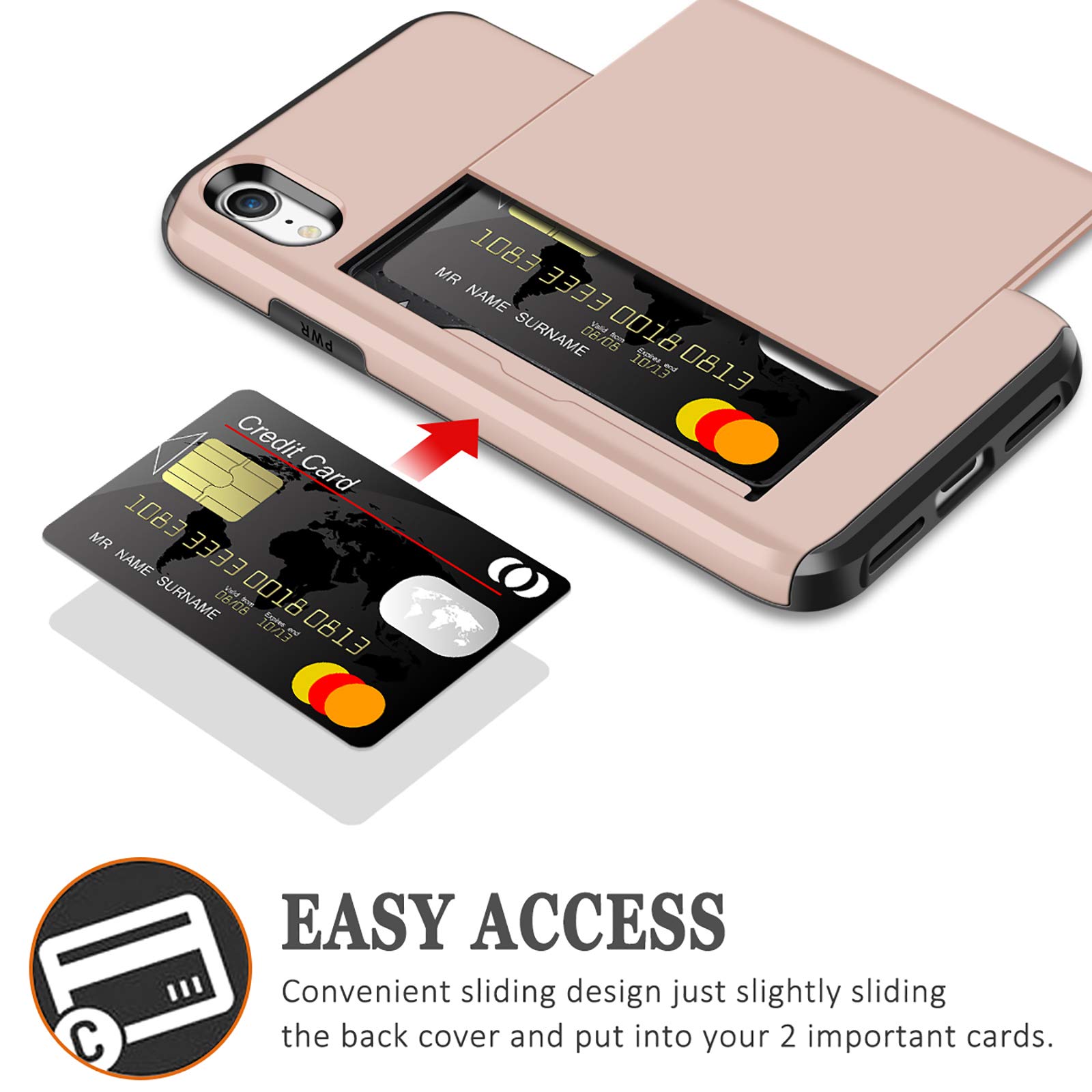 SAMONPOW iPhone XR Wallet Case with Card Holder - Dual Layer Shockproof Protective Cover, Hard PC + Soft Hybrid Rubber, Anti-Scratch, 6.1 Inch (Light Pink) - Perfect for Travel, Shopping & Everyday Use