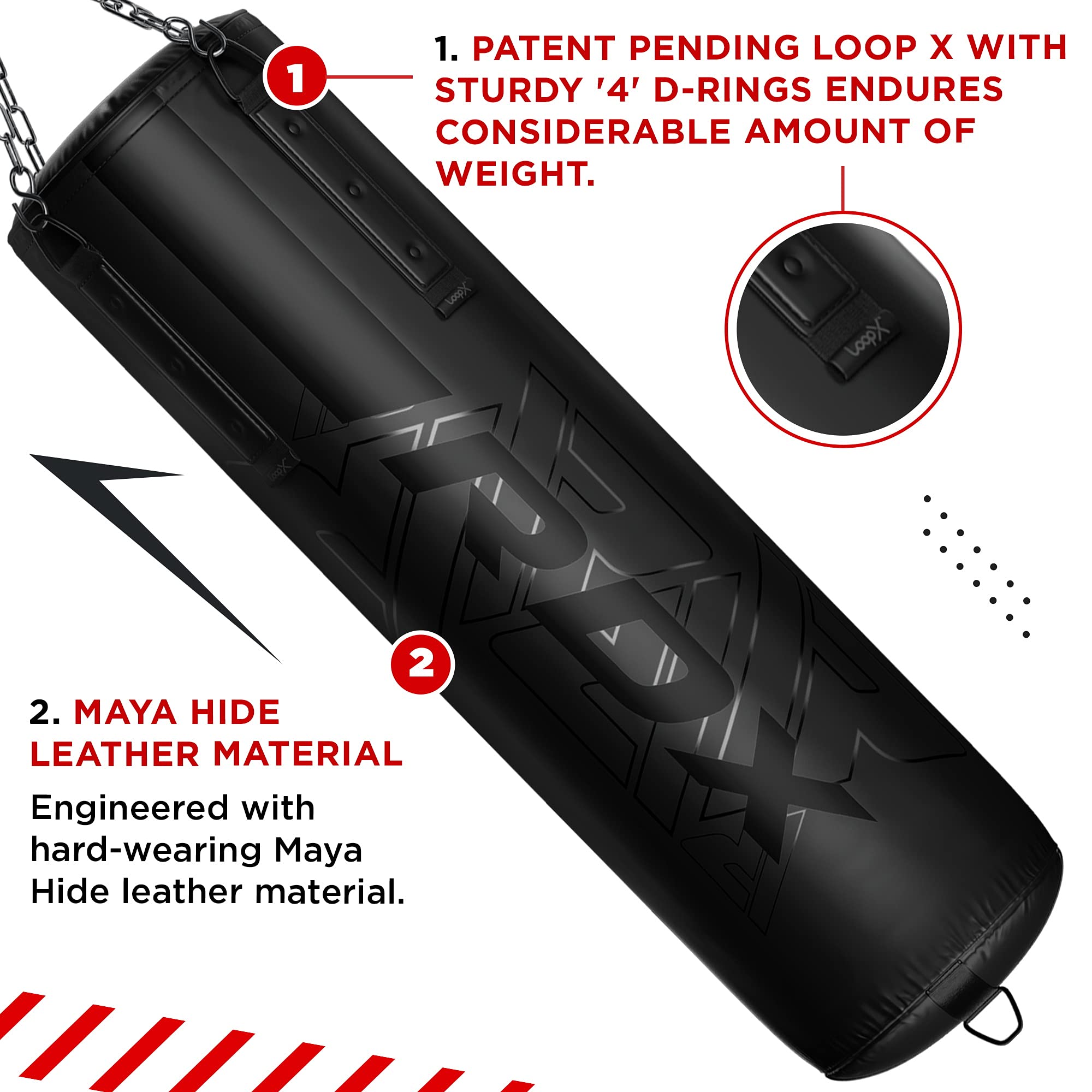 RDX 5ft Heavy Duty Punching Bag Set - 13pc Filled Boxing Bag with Anti-Swing Design, Maya Hide Leather, Includes MMA Gloves & Hanging Chains for Muay Thai, Kickboxing & Home Gym Workouts - Perfect for MMA Training, Fitness Routines & Combat Sports Practice