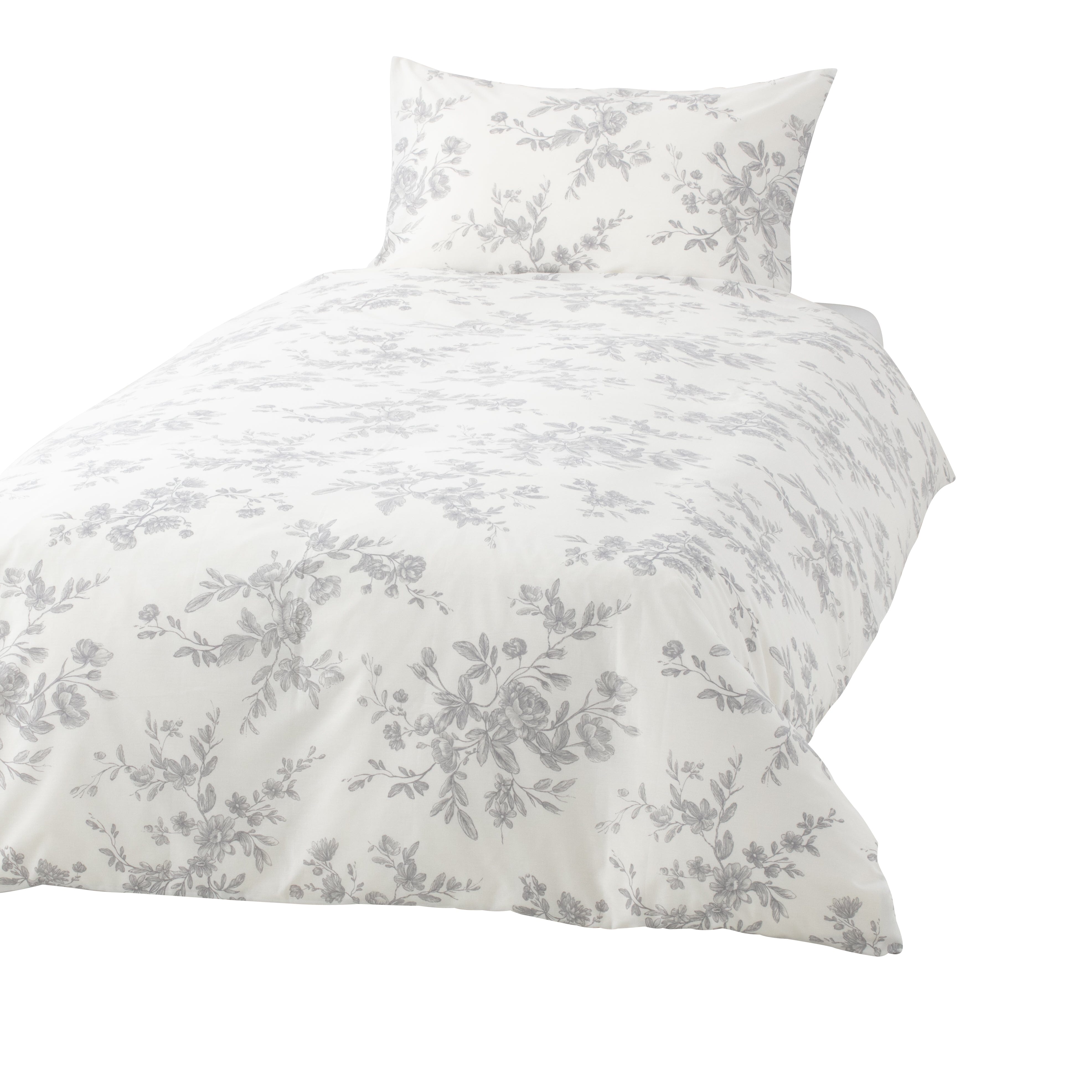 Classic Floral Duvet Cover Set Single Size Gray - Soft & Breathable Bedding for Cozy Home Decor, Perfect for Bedroom, Guest Room, or Dorm