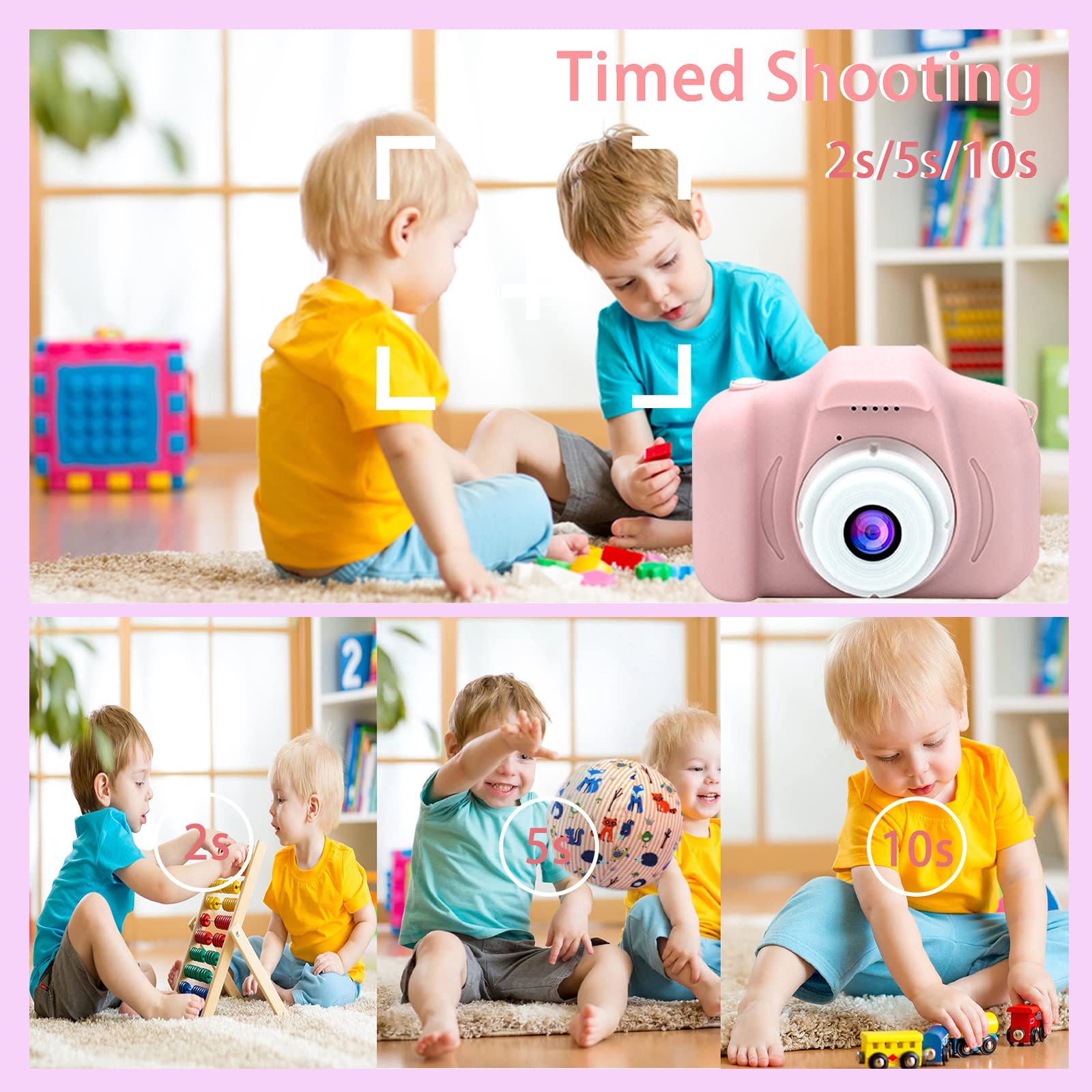 Kids Digital Camera - Rechargeable 1080P HD Video Camera with 2 Inch Screen & 32GB SD Card, Educational Toy for Toddlers & Children (Pale Pink) - Perfect for Birthday Gifts, Travel Adventures & Creative Learning