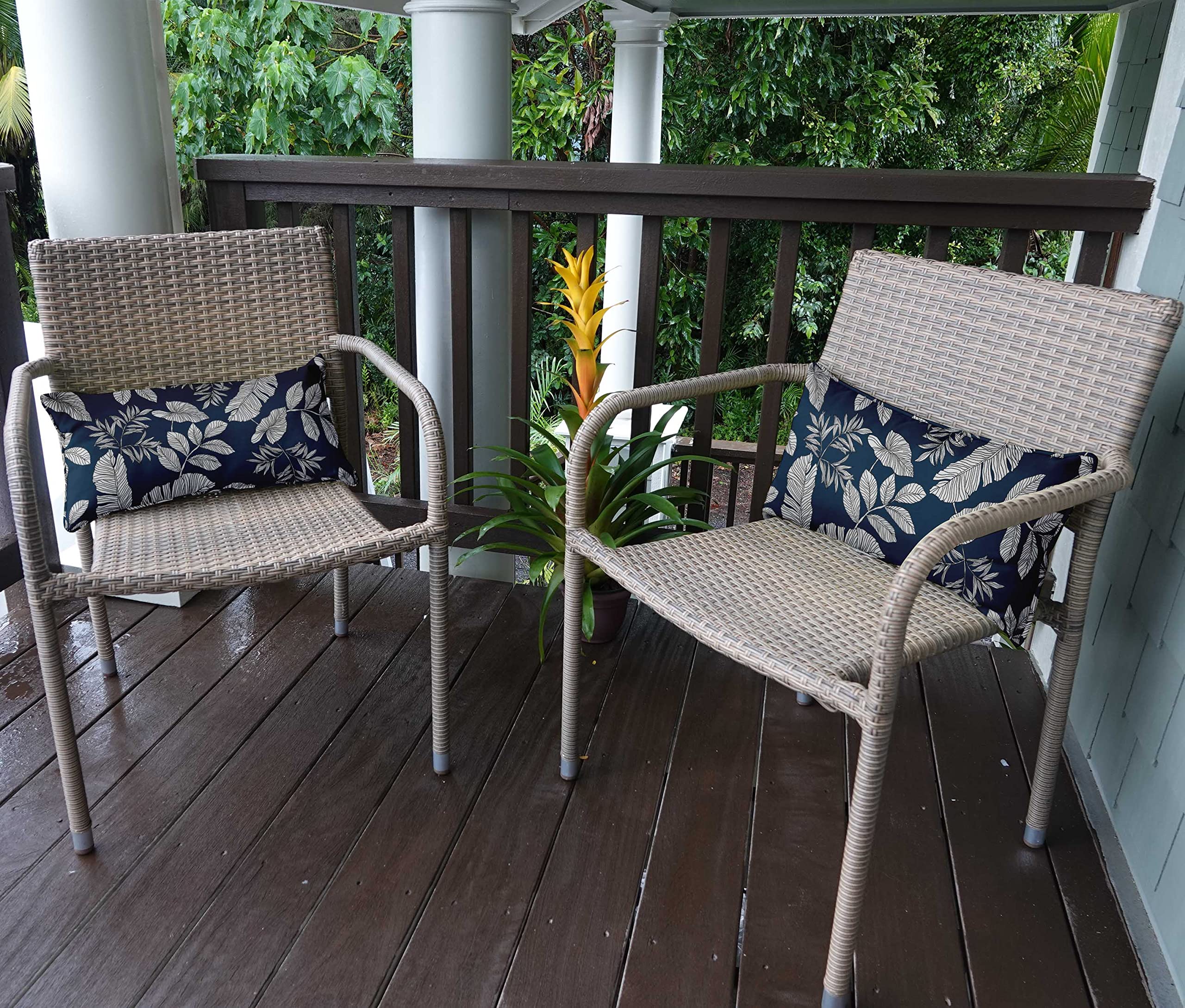 Waterproof All-Weather Polyester Lumbar Pillow Covers with Insert - Set of 2 (12x20 Inches) for Indoor & Outdoor Patio Furniture - Leaf Pattern Design - Perfect for Sofa, Deck, Garden & Poolside Decor