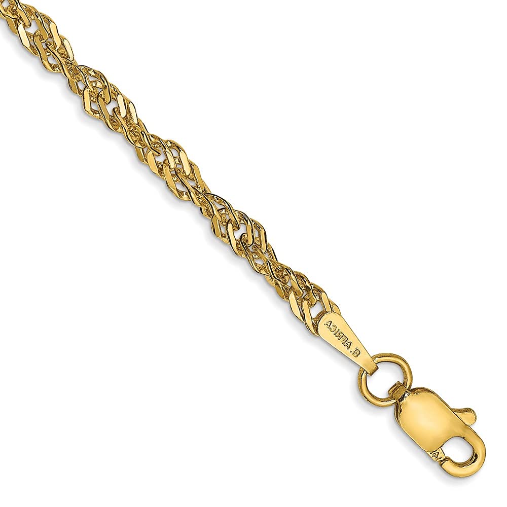 14K Solid Yellow Gold 2.75mm Singapore Chain Anklet - Dainty Summer Beach Foot Jewelry for Women, Perfect for Vacation, Wedding & Everyday Wear