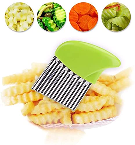 Stainless Steel Potato Slicer - 3PC French Fry Cutter Set with Corrugated & Wave Blades (Pink, Yellow, Blue) - Perfect for Home Kitchen, Fast Food Prep & Party Snacks