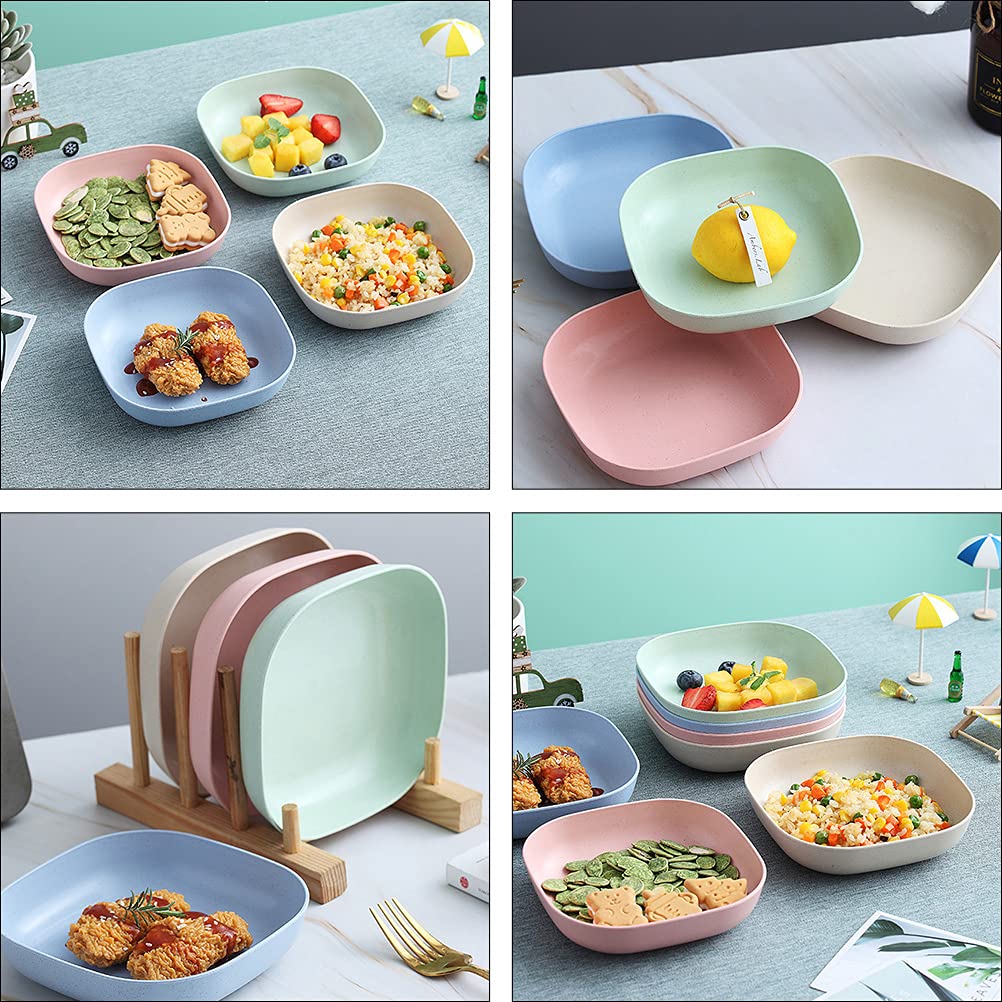 8-Piece Wheat Straw Serving Platter Set - Clear Salad Bowls, Vinegar Dishes & Fruit Plates - Durable Melamine Round Trays for Kitchen, Noodles & Baby Food - Eco-Friendly Wheat Fiber for Home, Party & Outdoor Use