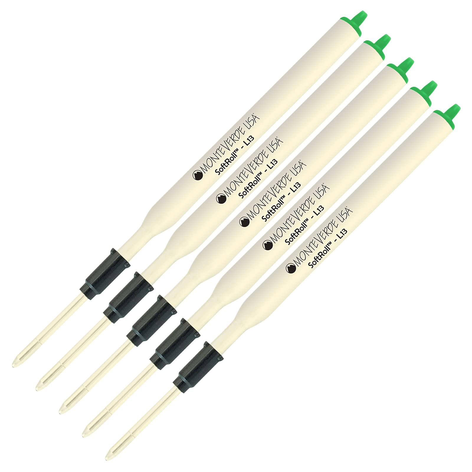 Monteverde Soft Roll Ballpoint L13 Ink Refill 5-Pack - Compatible with Lamy Style Pens - Green Medium Tip 0.7mm - Perfect for Office, School & Everyday Writing