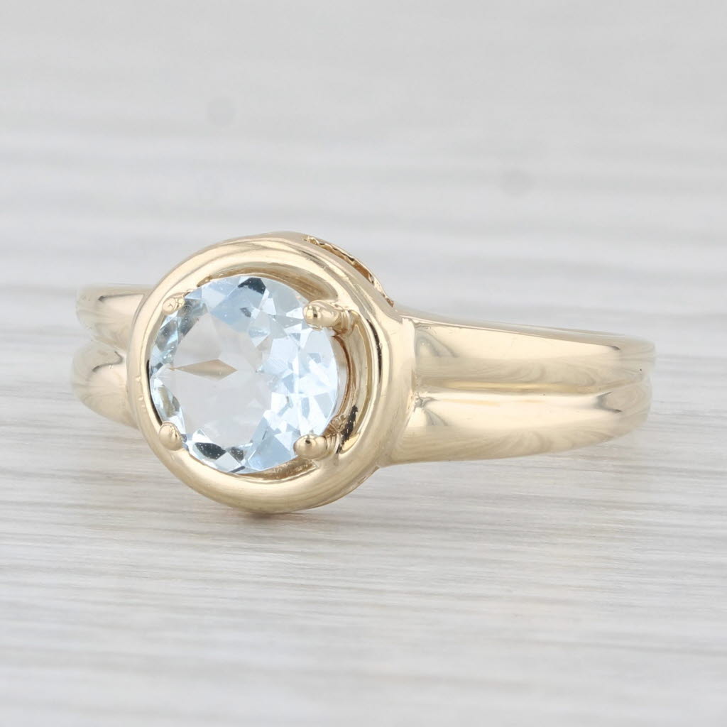 0.70 Carat Round Aquamarine Solitaire Engagement Ring in 10K Yellow Gold, Size 6.75 - Perfect for Proposals, Anniversaries & Special Occasions