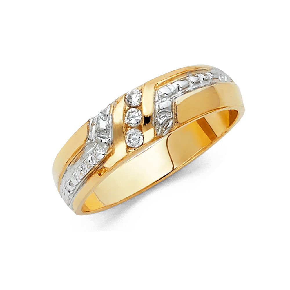 14K White & Yellow Gold Two-Tone Cubic Zirconia Ring for Men - Elegant Wedding Band & Anniversary Gift for Him - Perfect for Engagements, Proposals & Special Occasions