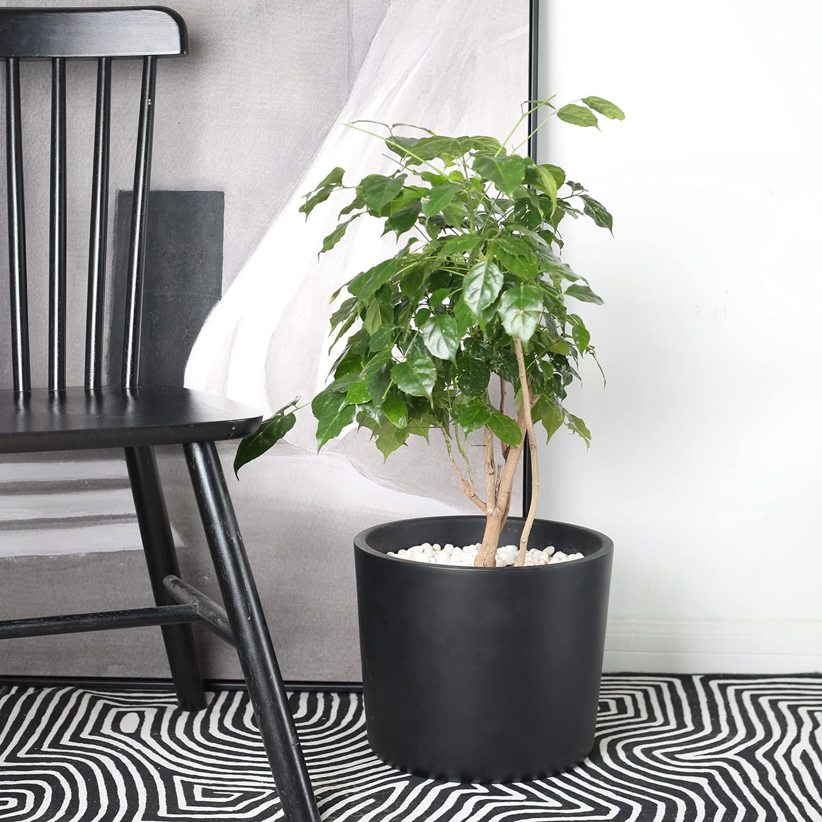 12 Inch Black Thick Ceramic Plant Pots Indoor - Matte Finish Flower Planters with Drainage Hole for Home Decor, Office Plants & Succulents
