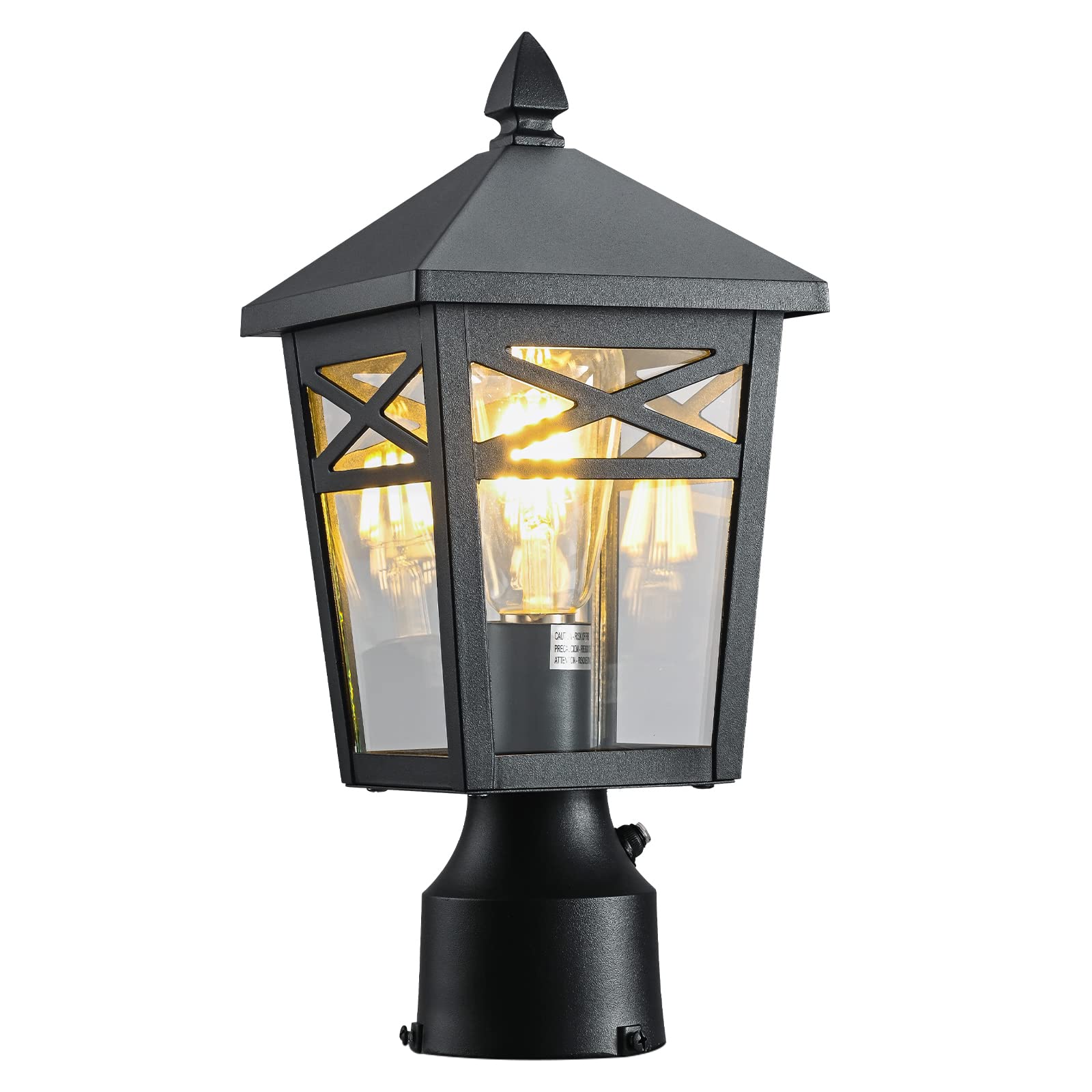 1-Light Dusk to Dawn Outdoor Post Light - Black Exterior Lamp with Clear Glass for Patio, Garden & Driveway Lighting | Weather-Resistant Post Light Fixture for Home & Landscape