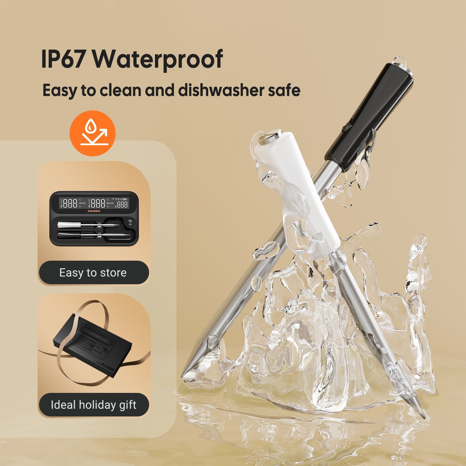 Wireless WiFi & Bluetooth Smart Meat Thermometer with Dual Probe - INT 12 BW - Perfect for Grilling, Smoking, and BBQ Cooking