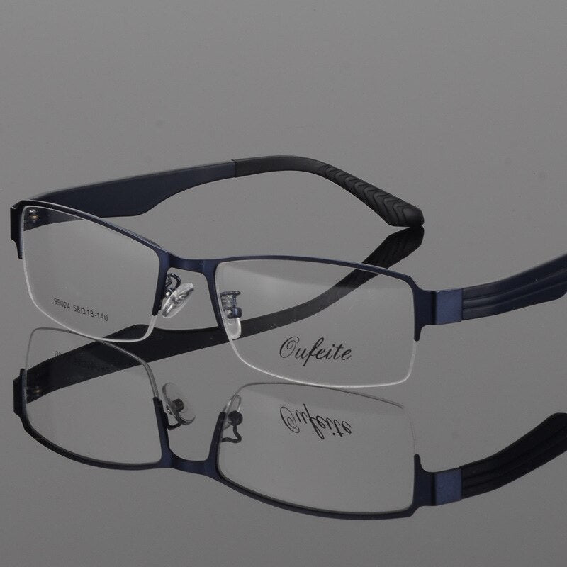 Bclear Men's Eyeglasses - Semi-Rimless Wide Frame Glasses with Alloy Frame (Model S99024) | Lightweight & Durable for Work, Reading & Everyday Use