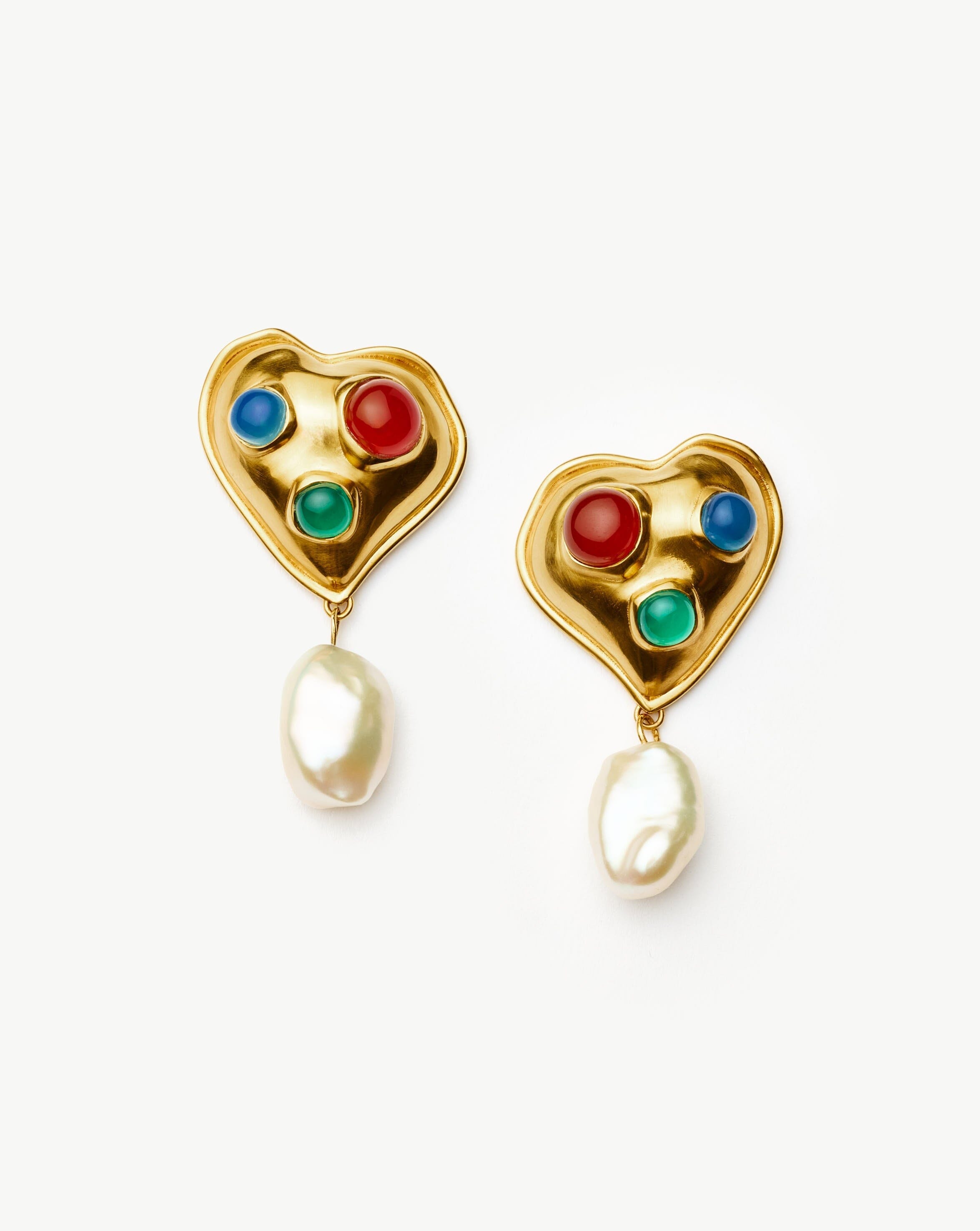 Rouje Marisa Heart Pearl Stud Earrings - 18k Gold Plated Elegant Jewelry for Women | Perfect for Valentine's Day, Anniversary Gifts & Date Night Accessories