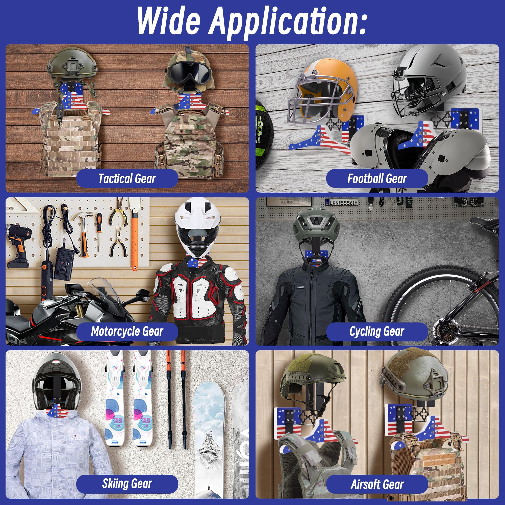 Upgraded Motorcycle Helmet Wall Mount Holder - Heavy Duty Wood & Metal Tactical Gear Organizer for Football, Cycling & Motorcycle Helmets - Perfect for Garage, Man Cave & Sports Equipment Storage