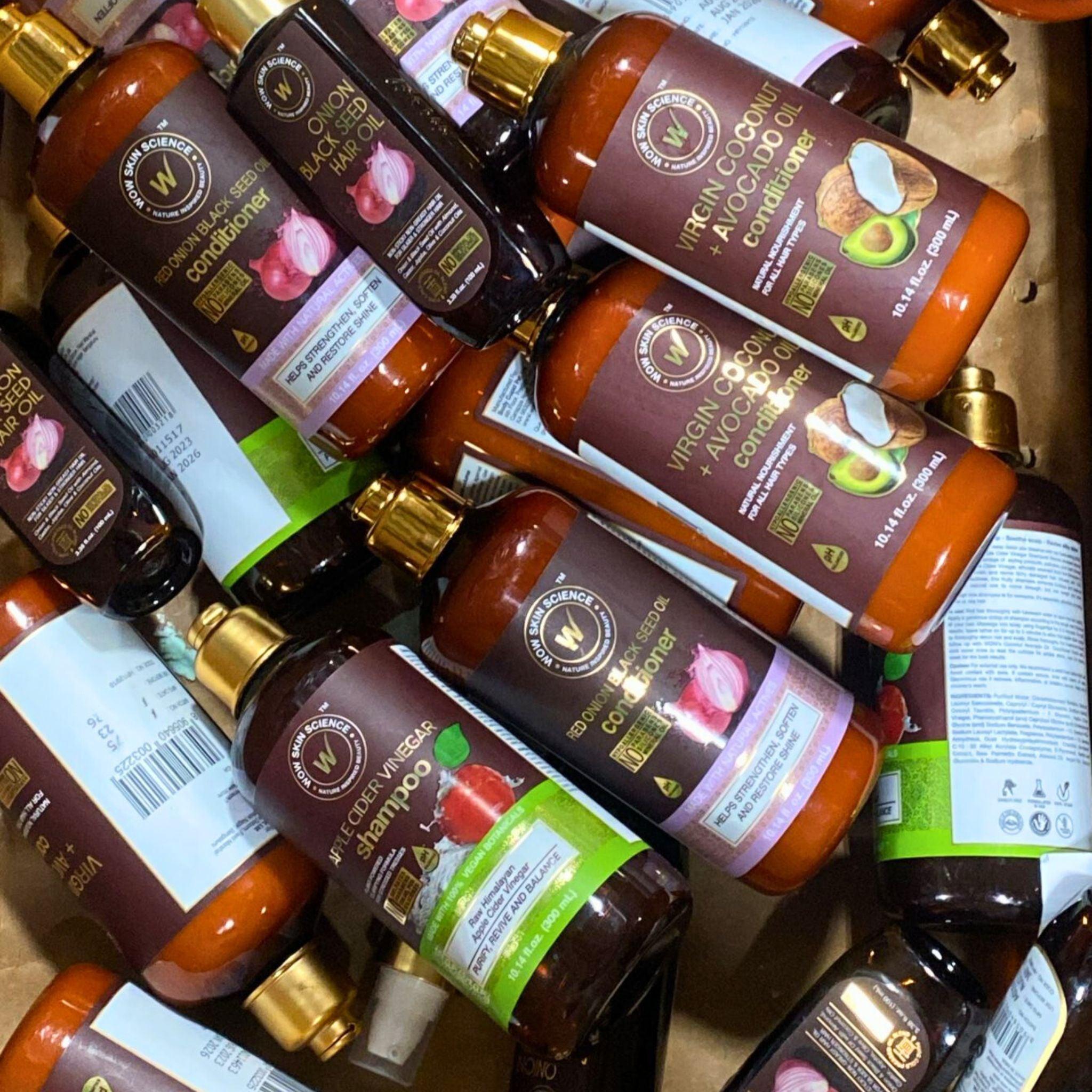 Wow Skin Science Hair Care Bundle - Shampoo, Conditioner & Hair Oil (24 Pcs) for Damaged Hair Repair & Daily Nourishment - Perfect for Home & Salon Use