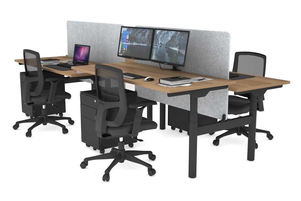 Flexi Premium Height Adjustable 4-Person H Bench Workstation - Black Frame [1800L x 700W] - Ergonomic Office Desk for Collaborative Workspaces & Home Offices