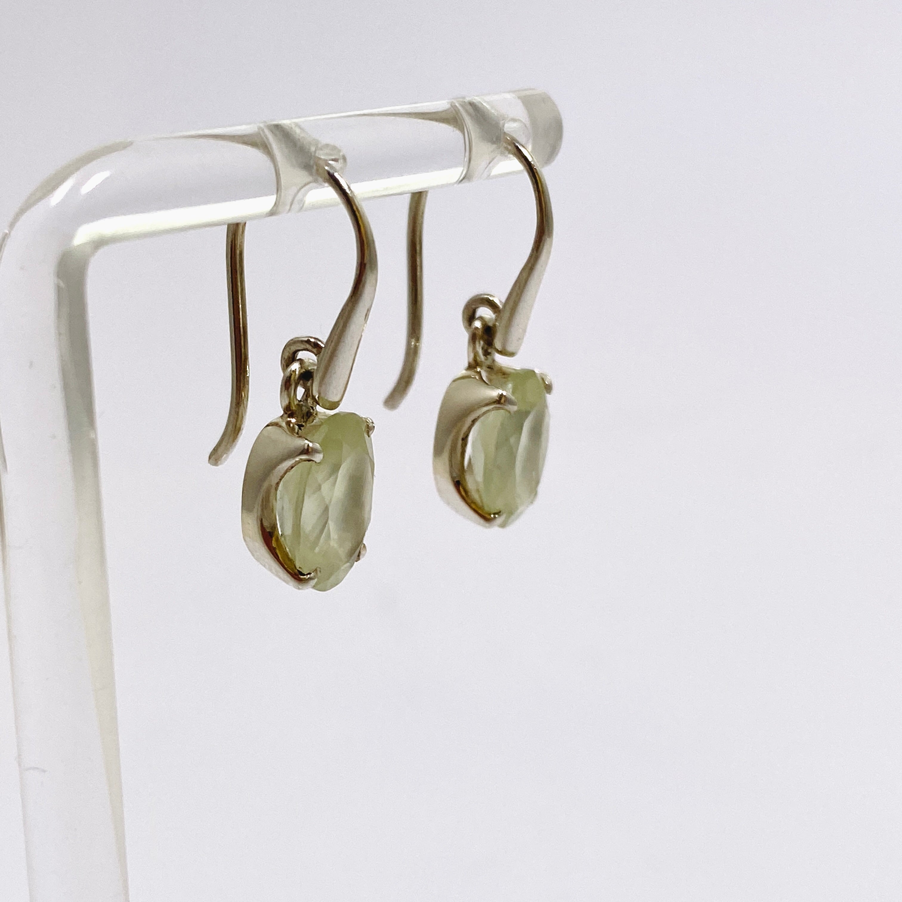 Prehnite Oval Faceted Earrings PEGJ314 - Elegant Gemstone Jewelry for Women | Perfect for Weddings, Parties & Special Occasions