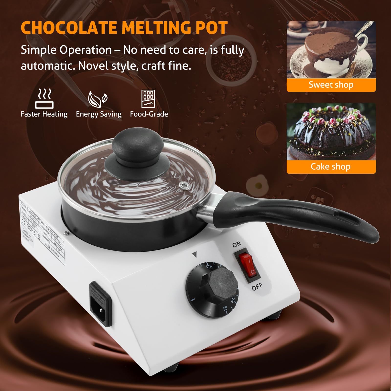 Premium Commercial Chocolate Melting Pot - Electric Chocolate Tempering Machine for Chocolate, Butter, Cheese, Cream & Candy - Ideal for Bakeries, Cafes & Home Dessert Making (Single Pot)