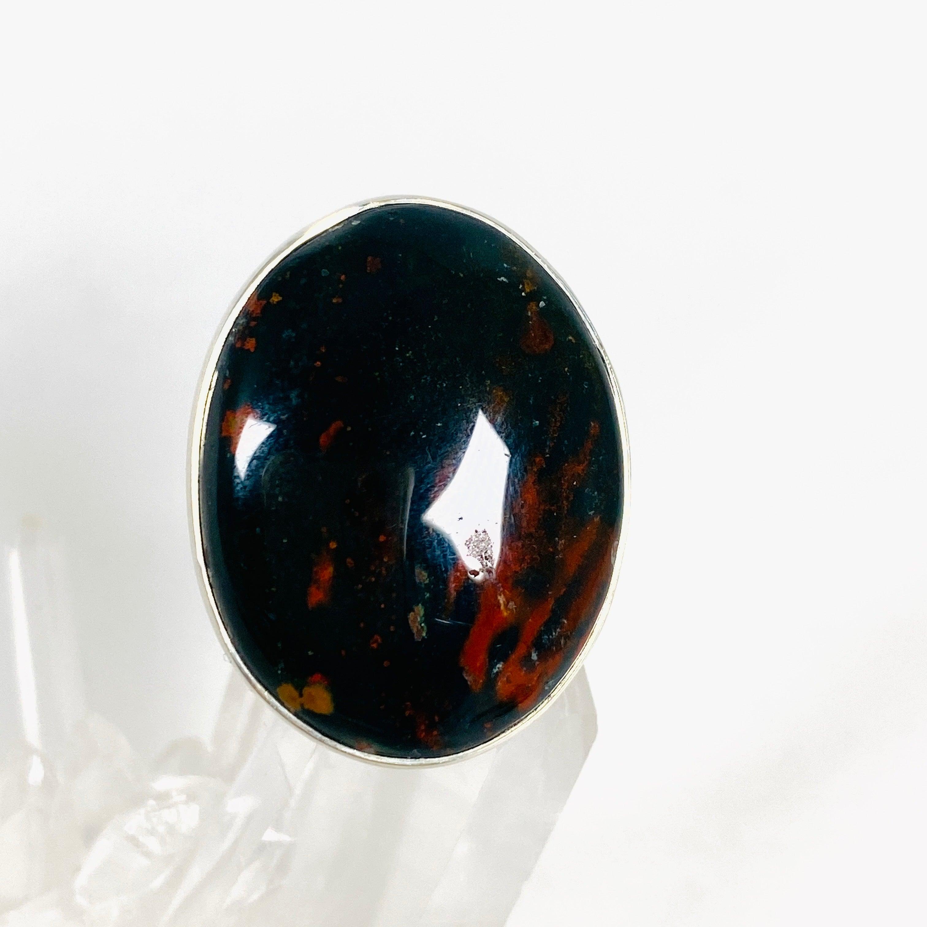 Bloodstone Oval Ring Size 8 KRGJ3075 - Healing Crystal Jewelry for Women, Natural Gemstone Statement Ring - Perfect for Meditation, Energy Work & Spiritual Gifts