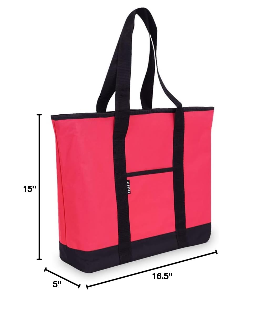 Everest Luggage Shopping Tote Bag - Stylish Hot Pink & Black Large Carryall Tote for Women - Perfect for Travel, Work, Gym & Beach Day Essentials