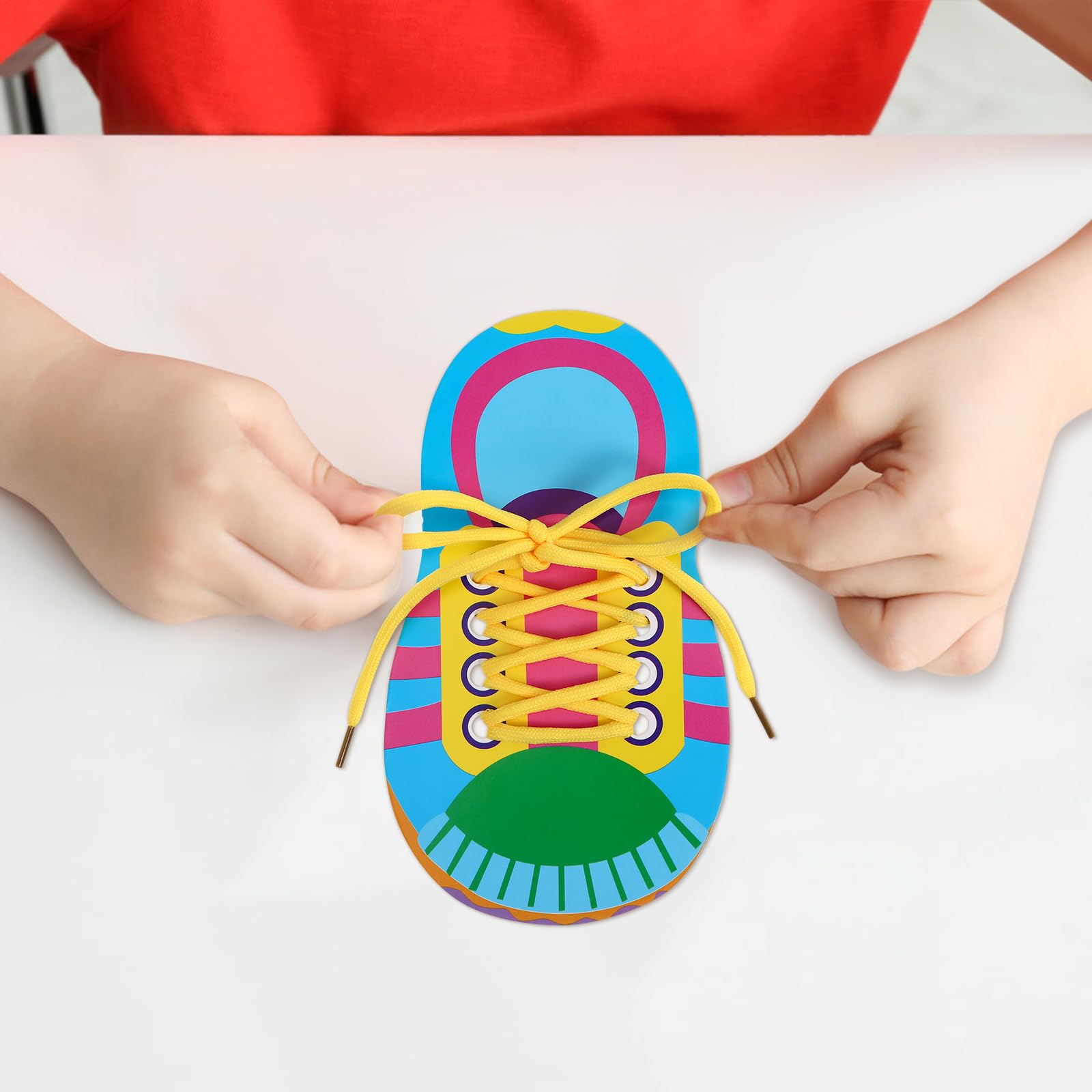 NUOBESTY Kids Learn to Tie Shoelaces Toy - 5 Sets Fine Motor Skills Teaching Toys for Toddlers & Preschoolers - Early Educational Lacing Activity for Shoe Tying Practice at Home or School