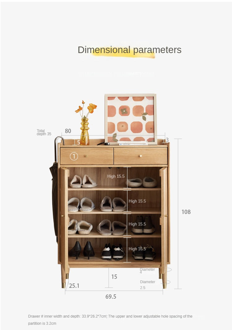 Modern Oak Solid Wood Shoe Storage Cabinet - Nordic Style Entryway Organizer for Shoes, Boots & Accessories | Perfect for Hallway, Living Room & Bedroom Closet