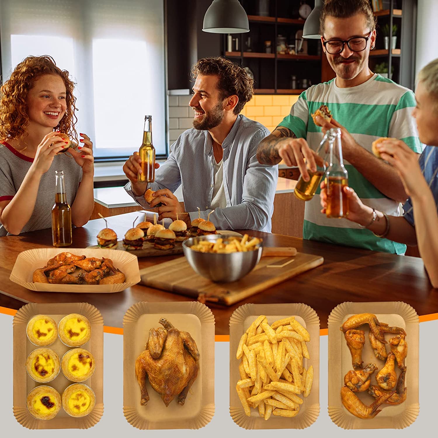 100 Pcs Disposable Non-Stick Air Fryer Liners - Compatible with Ninja DZ201, DZ401, DZ550, Cosori, Chefman & Dual Air Fryers - Perfect for Healthy Cooking & Easy Cleanup