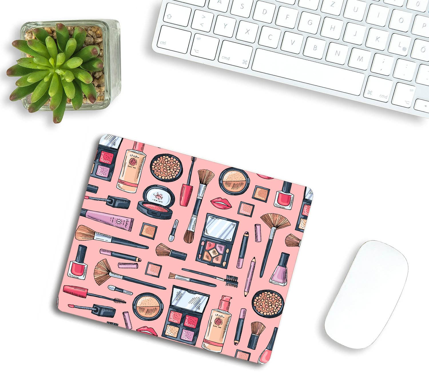 Pink Cute Mouse Pad with Non-Slip Rubber Base - Custom Office Desk Accessory for Women, Coworker & Boss Gift - Perfect for Makeup Artists, Wireless Mouse Users & Home/Office Decor