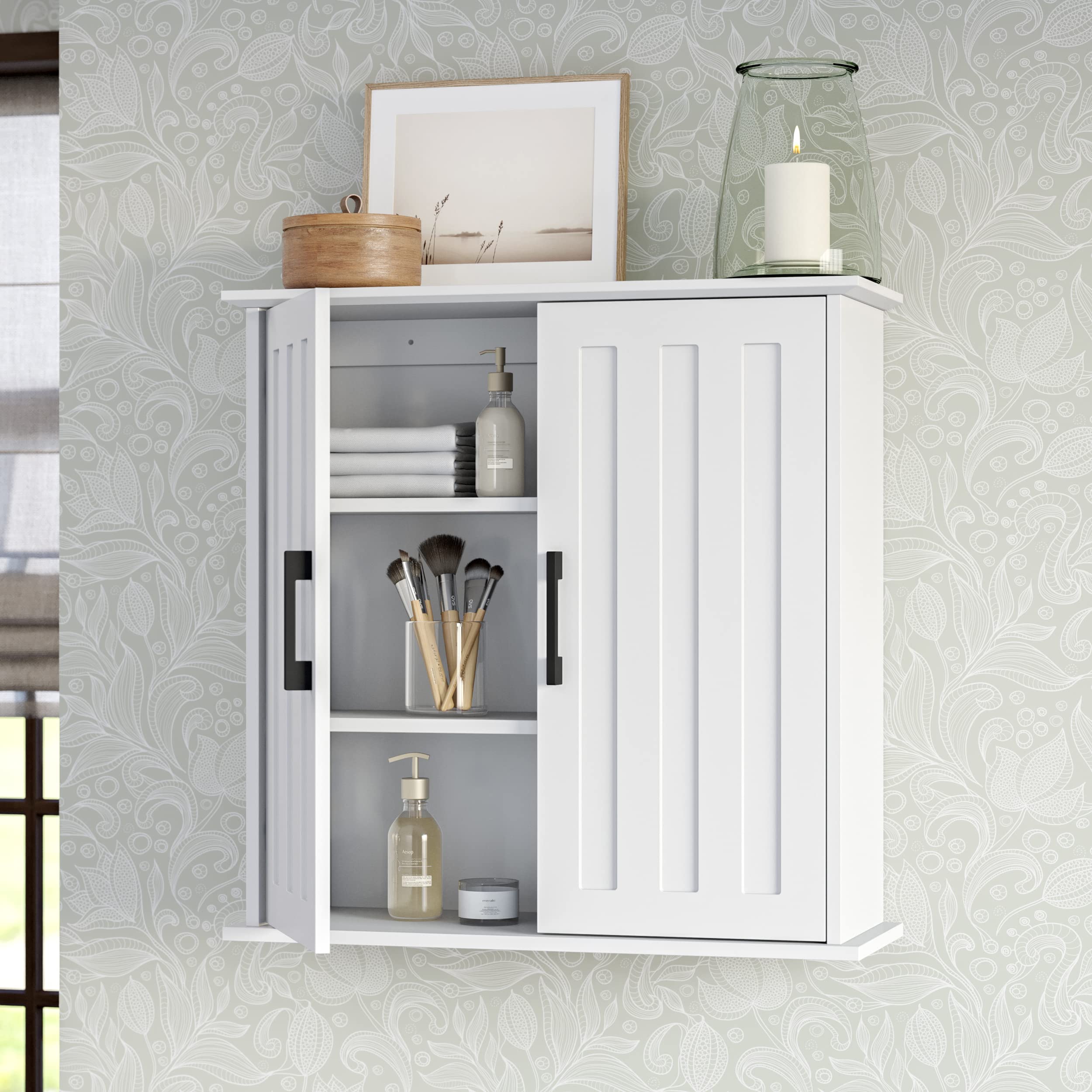 RiverRidge Monroe 2-Door Over The Toilet Storage Cabinet with Soft-Close Doors & Adjustable Shelves - Bathroom Medicine Cabinet for Organized Space Saving (Perfect for Small Bathrooms, Powder Rooms & Apartment Storage)