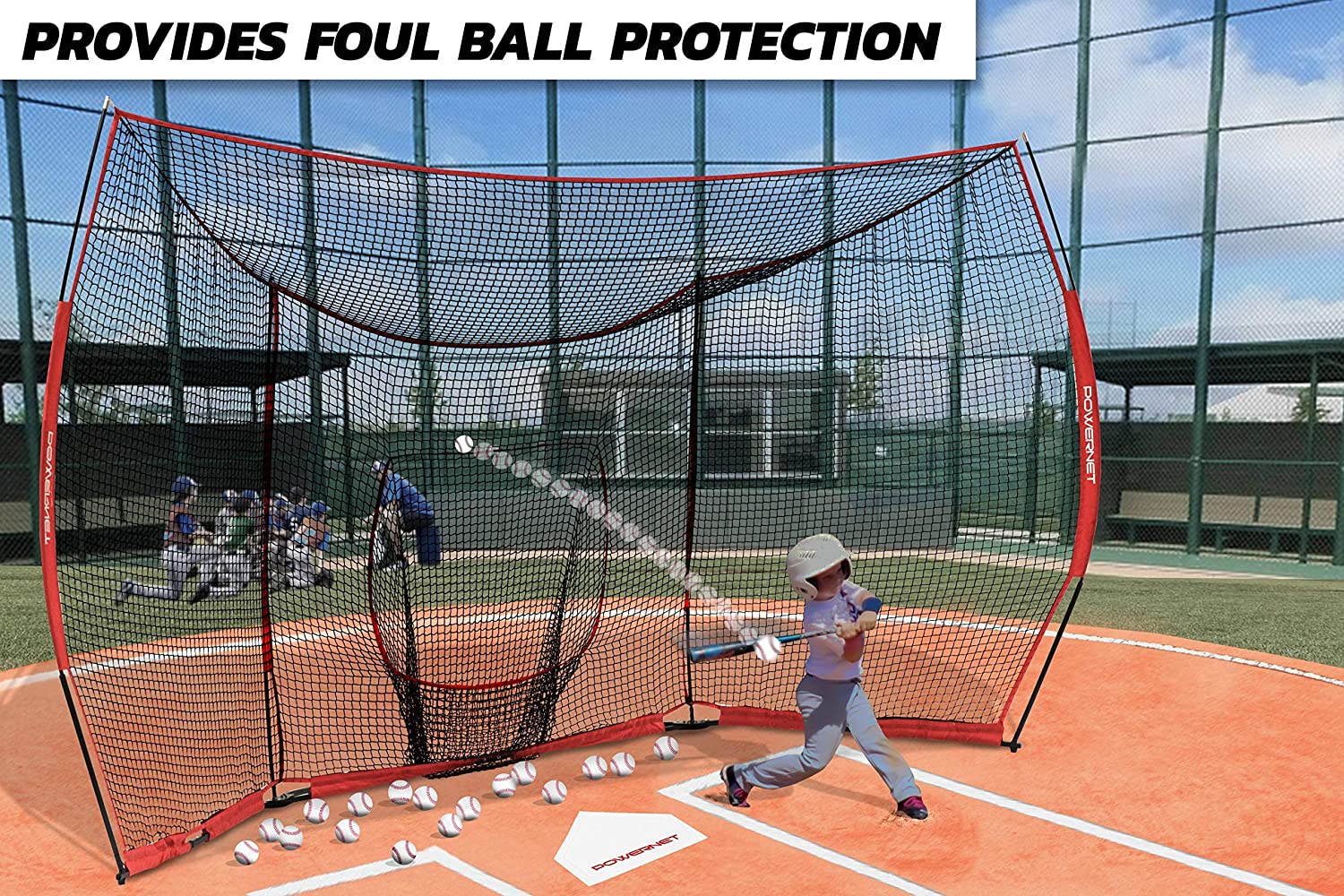 PowerNet Large Portable Baseball Backstop - Heavy Duty Practice Net for Baseball & Softball Training, Backyard, Park, and Field Use