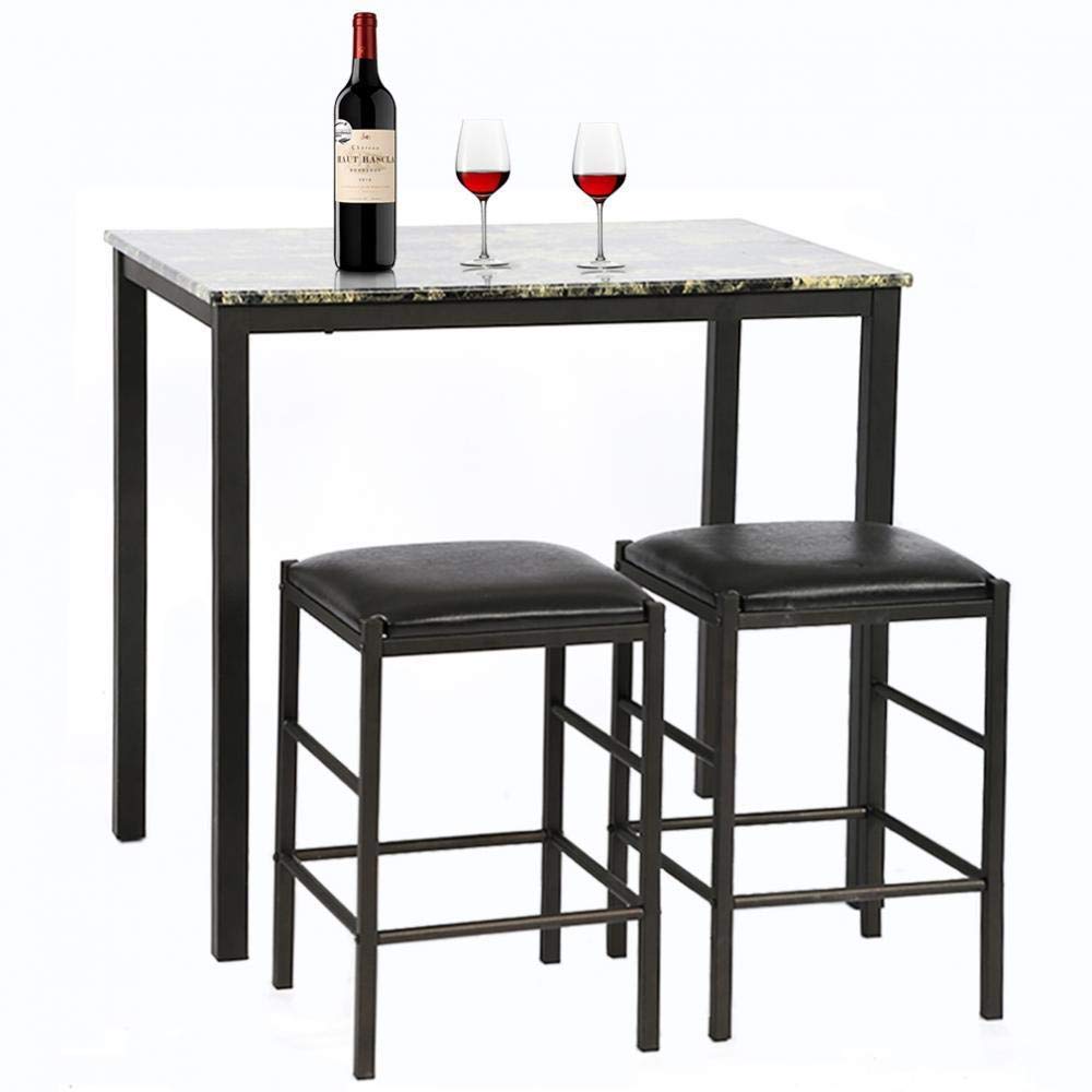 Elegant 3-Piece Marble Dining Table Set with 2 Upholstered Chairs - Perfect for Small Kitchens & Cozy Breakfast Nooks | Modern Rectangular Kitchen Table for Couples & Small Spaces | Durable Home Dining Furniture Set