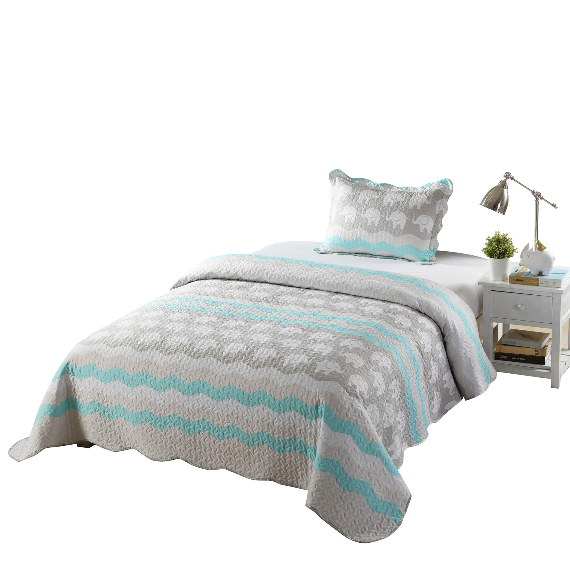 2/3 Pcs Kids Quilt Set - Lightweight Elephant Print Bedspread, Throw Blanket for Boys & Girls - Twin Size Bunk Bedding Coverlet Comforter Set - Perfect for Nursery, Dorm Room, or Cozy Bedtime