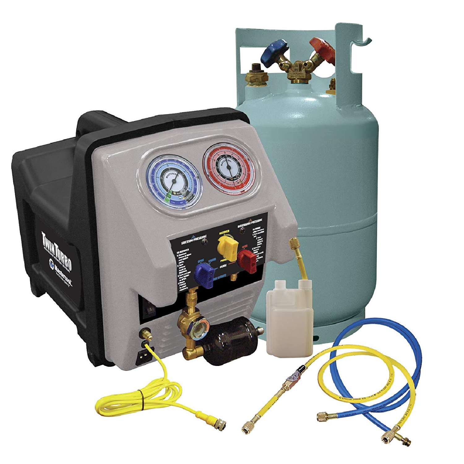 Mastercool 69360 Twin Turbo Recovery Machine with Oil Filter Module & Dryer - Professional HVAC Refrigerant Recovery System for AC Repair & Maintenance