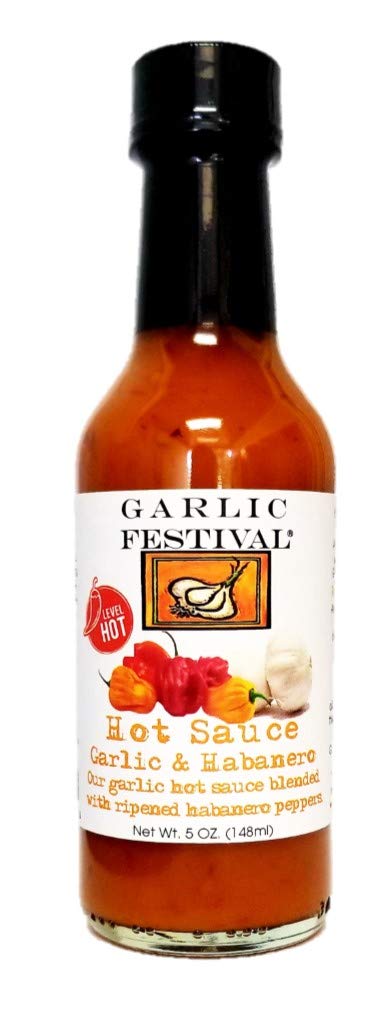Garlic & Habanero Hot Sauce 5 oz by Garlic Festival Foods - Spicy Flavor Enhancer for Tacos, Wings & BBQ Dishes