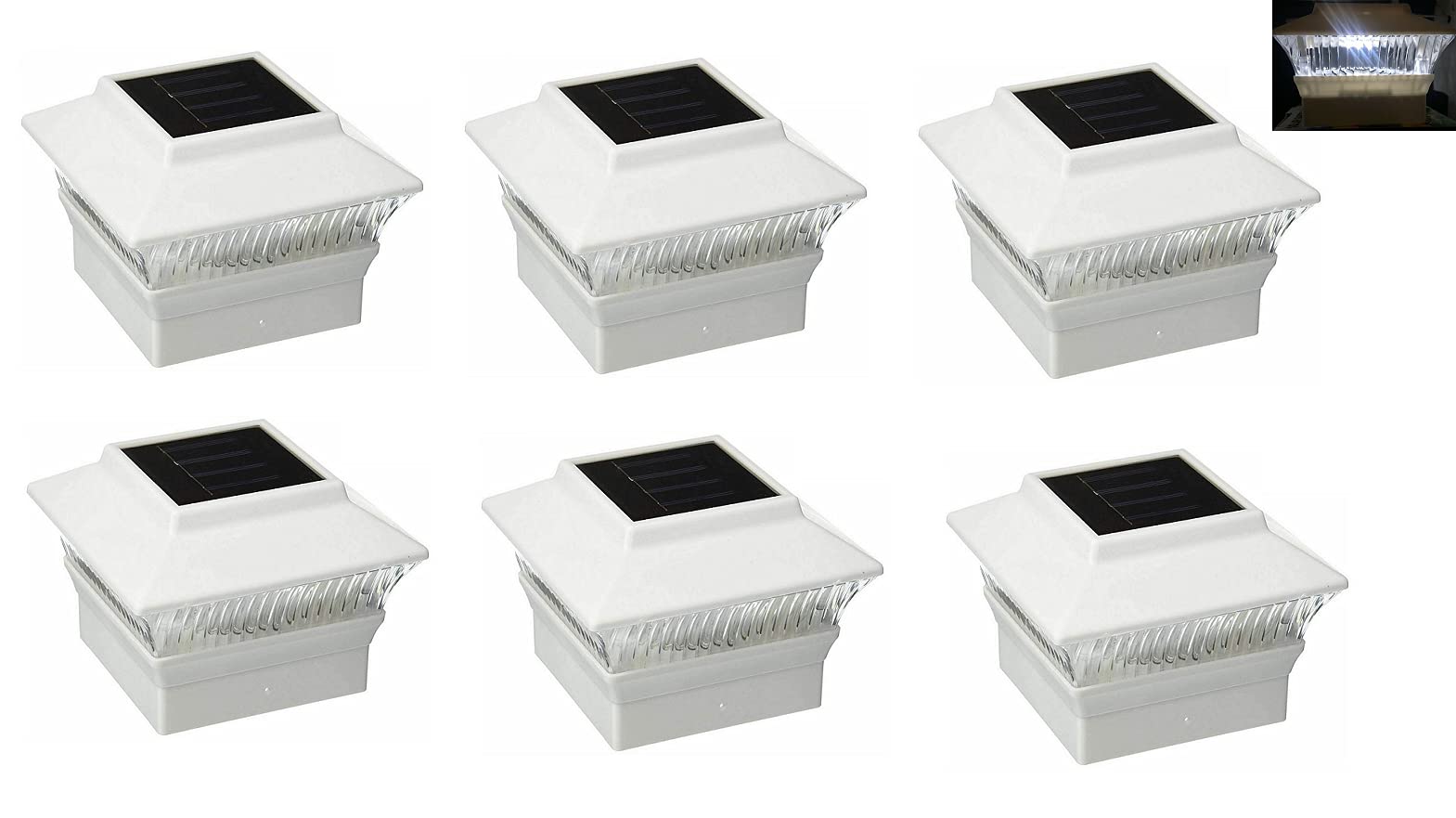 6 Pack Solar Powered Outdoor Post Cap Lights - Waterproof LED Lights for 4x4 PVC/Vinyl/Plastic Fence Posts - Perfect for Garden, Patio, Deck & Driveway Lighting