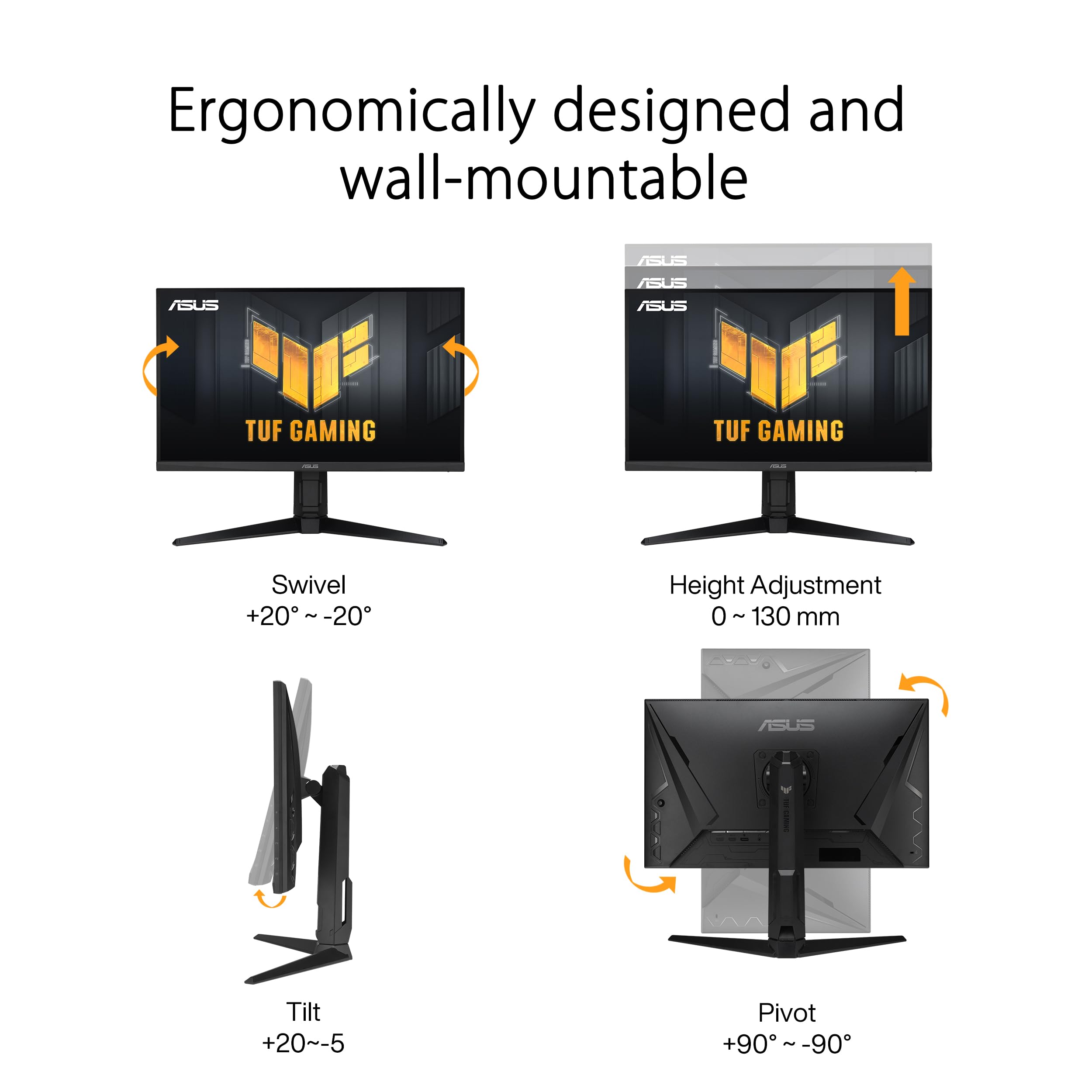 ASUS TUF Gaming VG27AQML1A 27 Inch WQHD Gaming Monitor - 260Hz Refresh Rate, 1ms GtG, G-Sync & FreeSync Compatible, Adaptive Sync, ELMB, DisplayHDR 400, Fast-IPS Panel, 2560x1440 Resolution - Perfect for Esports, FPS & Competitive Gaming with Ergonomic Stand & Built-in Speakers
