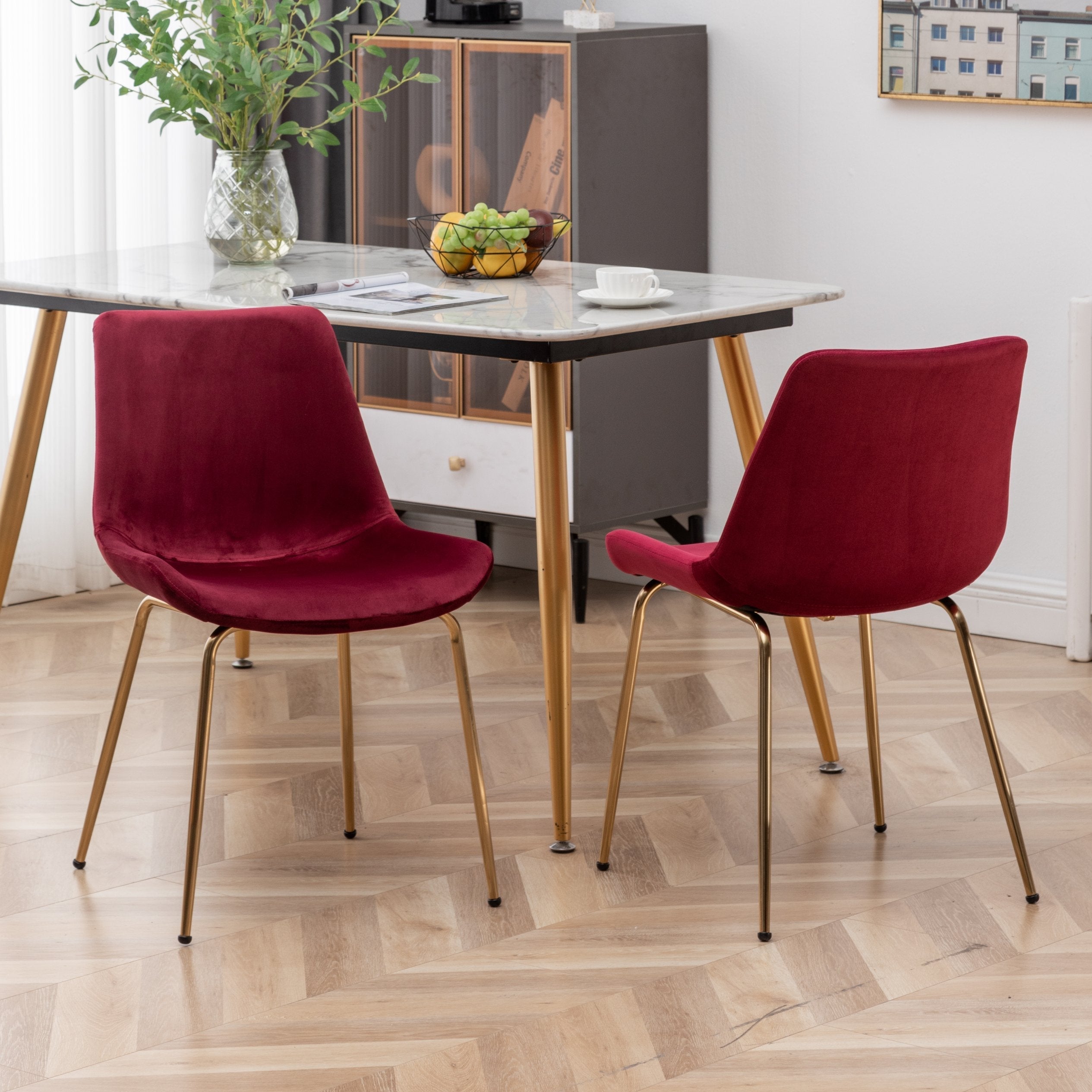 Roundhill Furniture Aufurr Modern Velvet Dining Chairs, Set of 2 - Mid-Century Style Upholstered Side Chairs for Dining Room, Kitchen, or Office