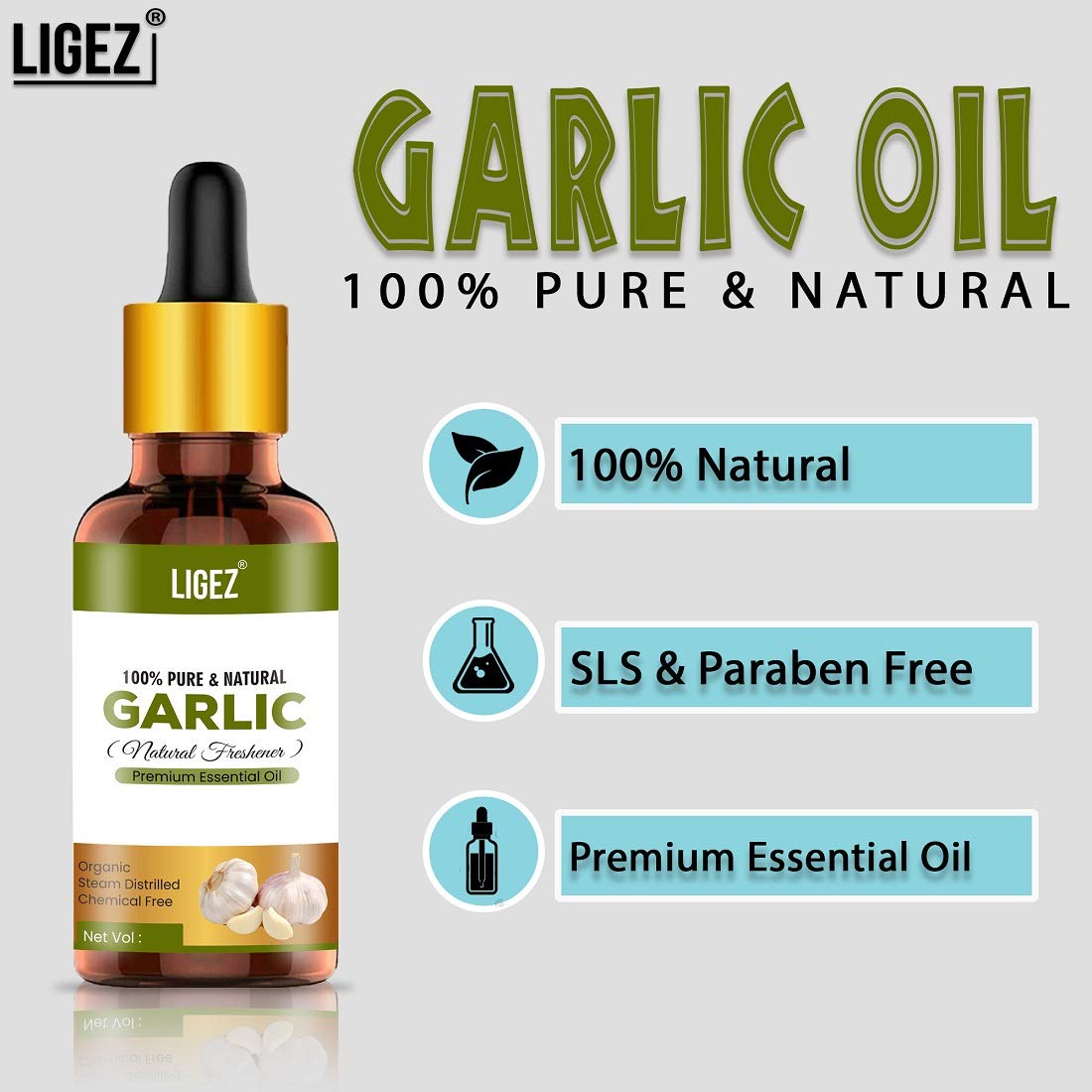 Ligez 100% Pure Natural Garlic Essential Oil - Therapeutic Grade for Skin Care, Hair Growth & Aromatherapy (15ml) - Perfect for Massage, DIY Beauty Recipes & Home Remedies