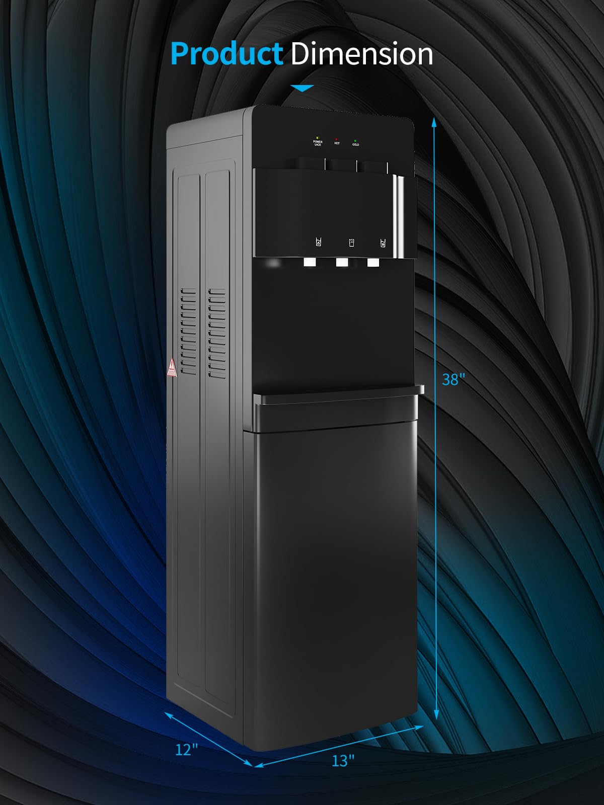 TABU Bottom Loading Water Dispenser with 3 Temperature Settings - Hot, Cold & Room Temperature, Self-Cleaning Water Cooler with Child Safety Lock & Anti-Scalding Design for 3/5 Gallon Bottles (Black) - Perfect for Home, Office & Kitchen Use