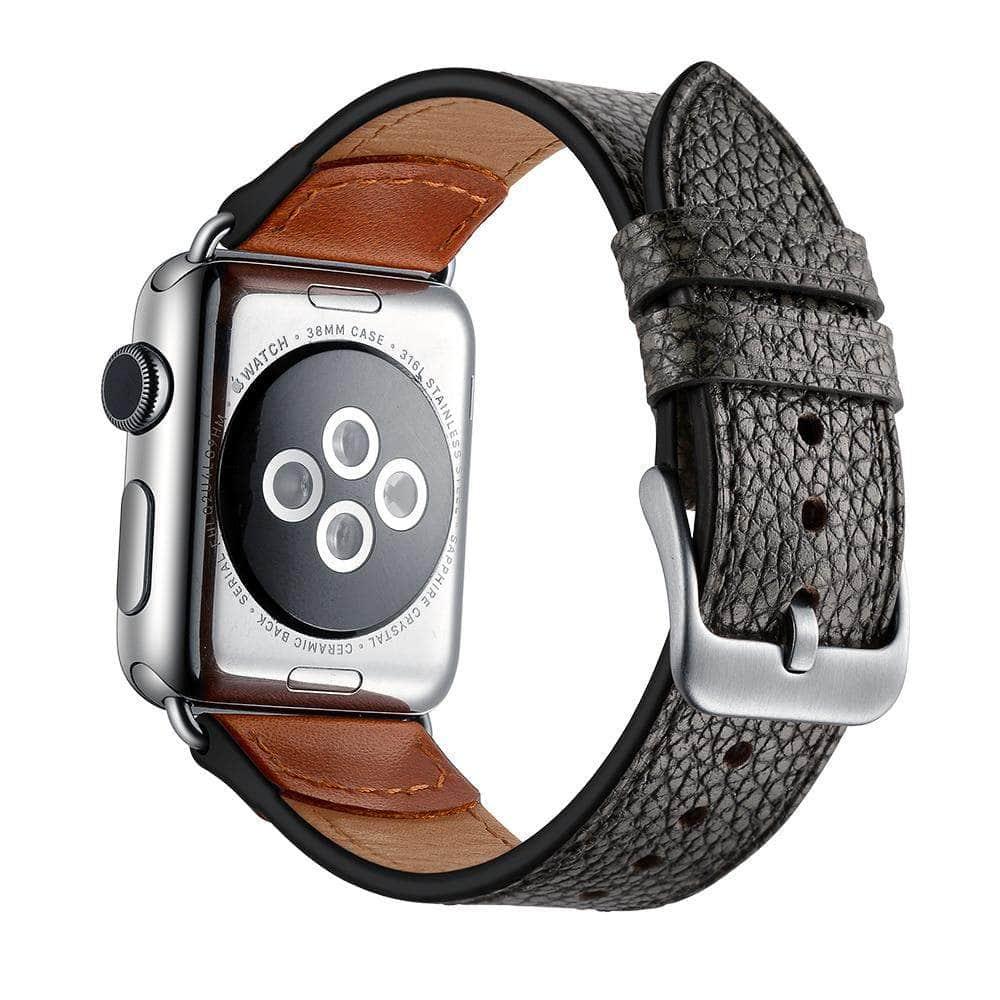 Genuine Leather Watch Band for Apple Watch Series 6/5/4/3/2/1/SE - 44mm 42mm 40mm 38mm Replacement Strap - Men's Luxury Wristband Bracelet - Perfect for Business, Casual & Daily Wear