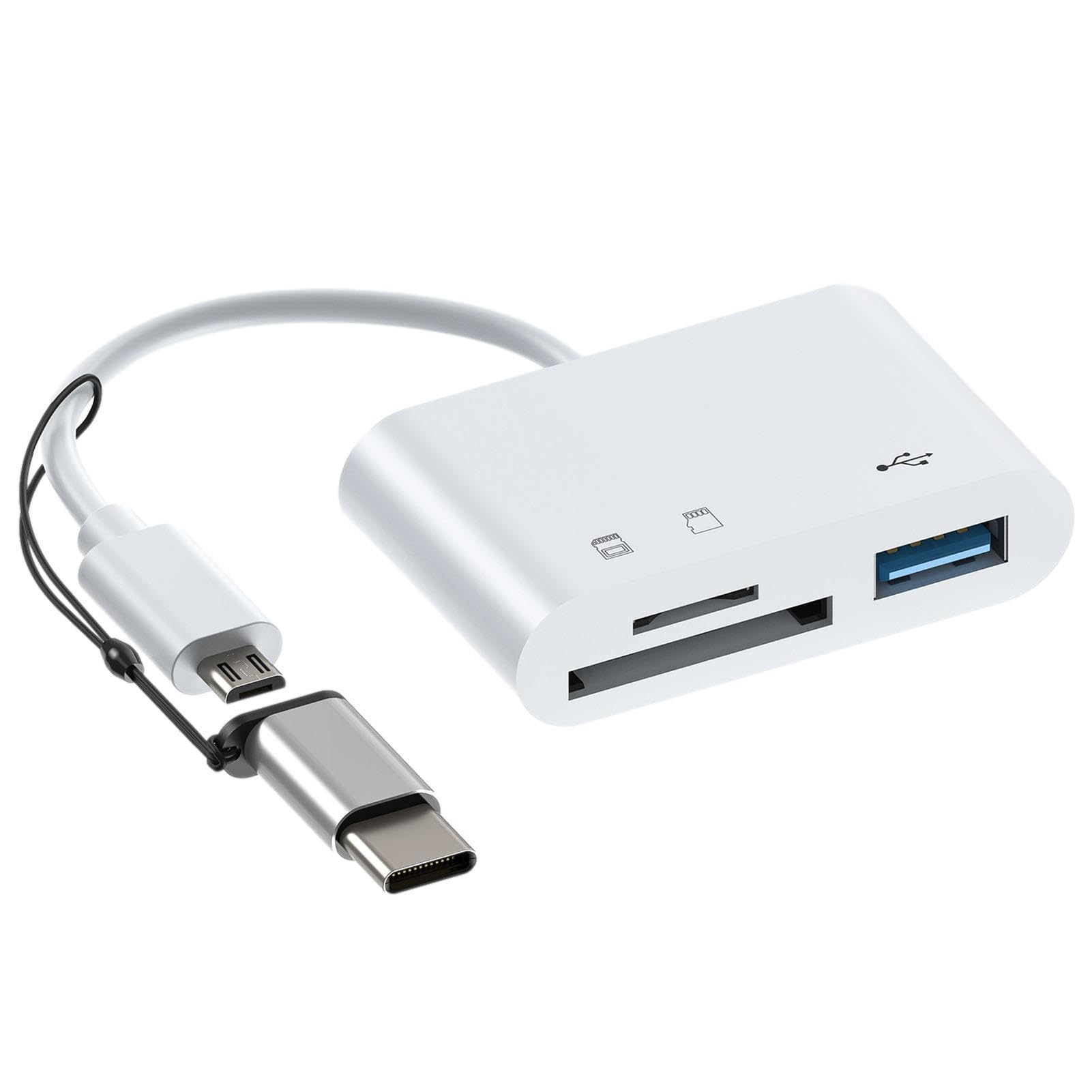 USB 3.0 Dual Slot Card Reader - High Speed Memory Card Adapter for SD/MMC/UHS-I - Portable USB-C & USB-A Connector for Laptops, Cameras & Gaming Devices