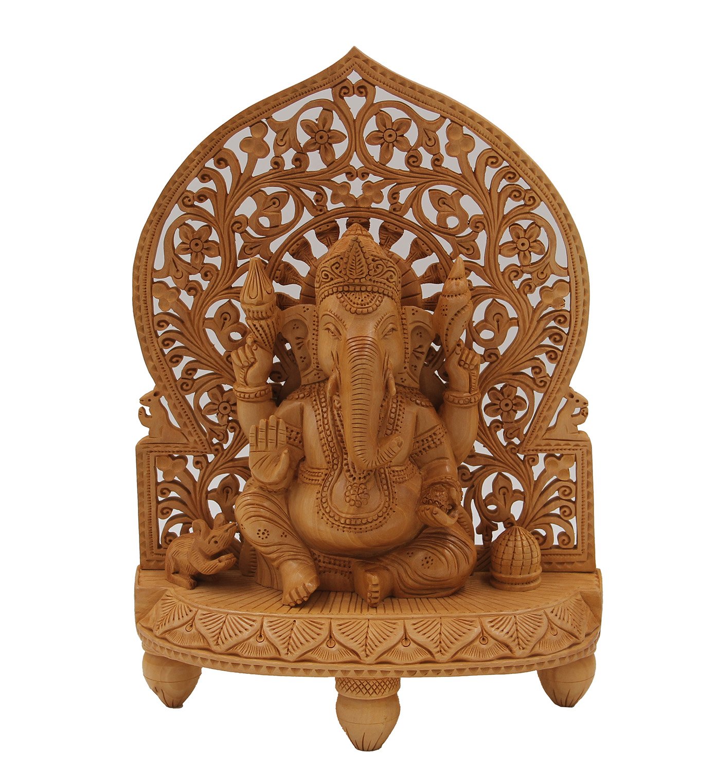 Hand Carved Large Ganesha Wooden Statue - 12