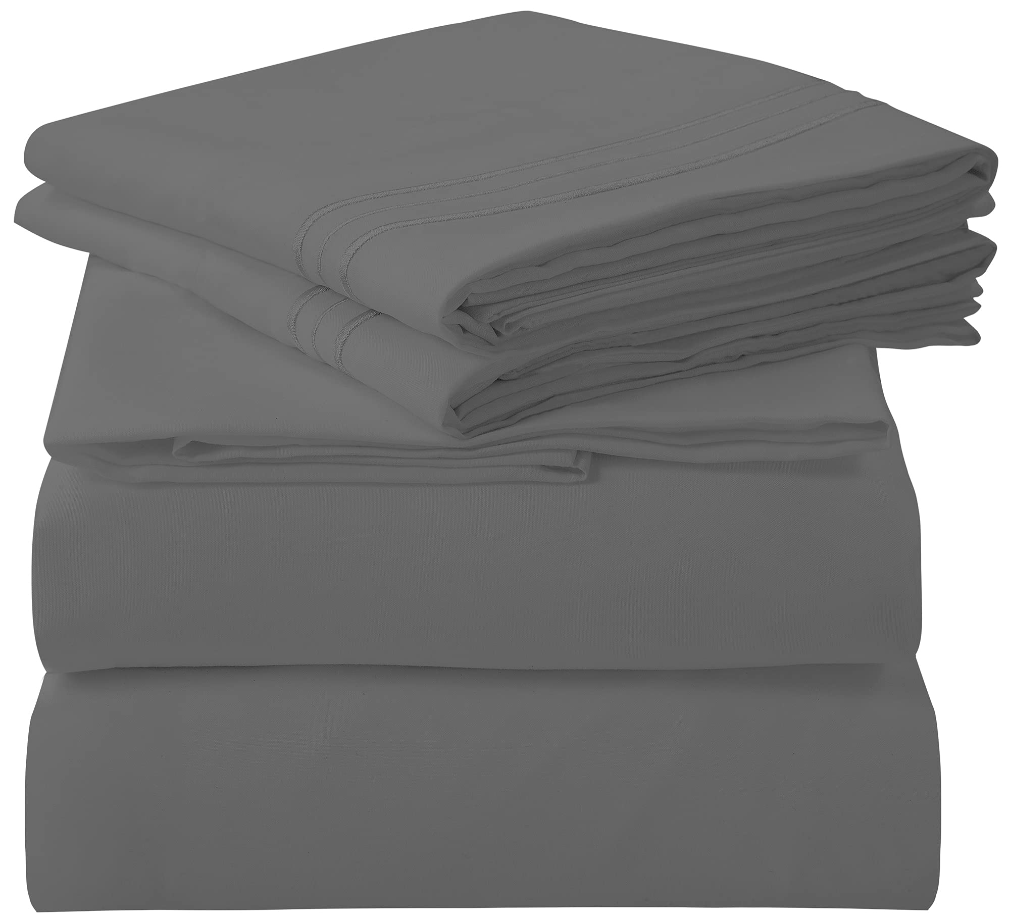 ROYALE LINENS 4-Piece Full Size Sheet Set - Ultra Soft Brushed Microfiber 1800 Thread Count Bedding - Includes 1 Fitted Sheet, 1 Flat Sheet & 2 Pillowcases - Wrinkle & Fade Resistant Luxury Sheets (Grey) - Perfect for Master Bedroom, Guest Room & Dorm Essentials