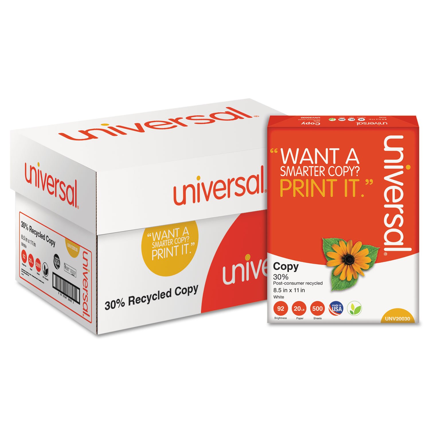 Premium 30% Recycled Copy Paper - 92 Brightness, 20lb, 8.5