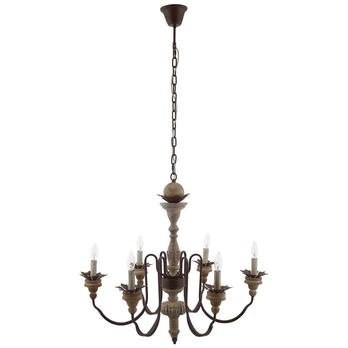 150W Dimmable Vintage French Candelabra Chandelier - Black Wood & Metal Pendant Ceiling Light for Dining Room, Bedroom & Living Room Decor