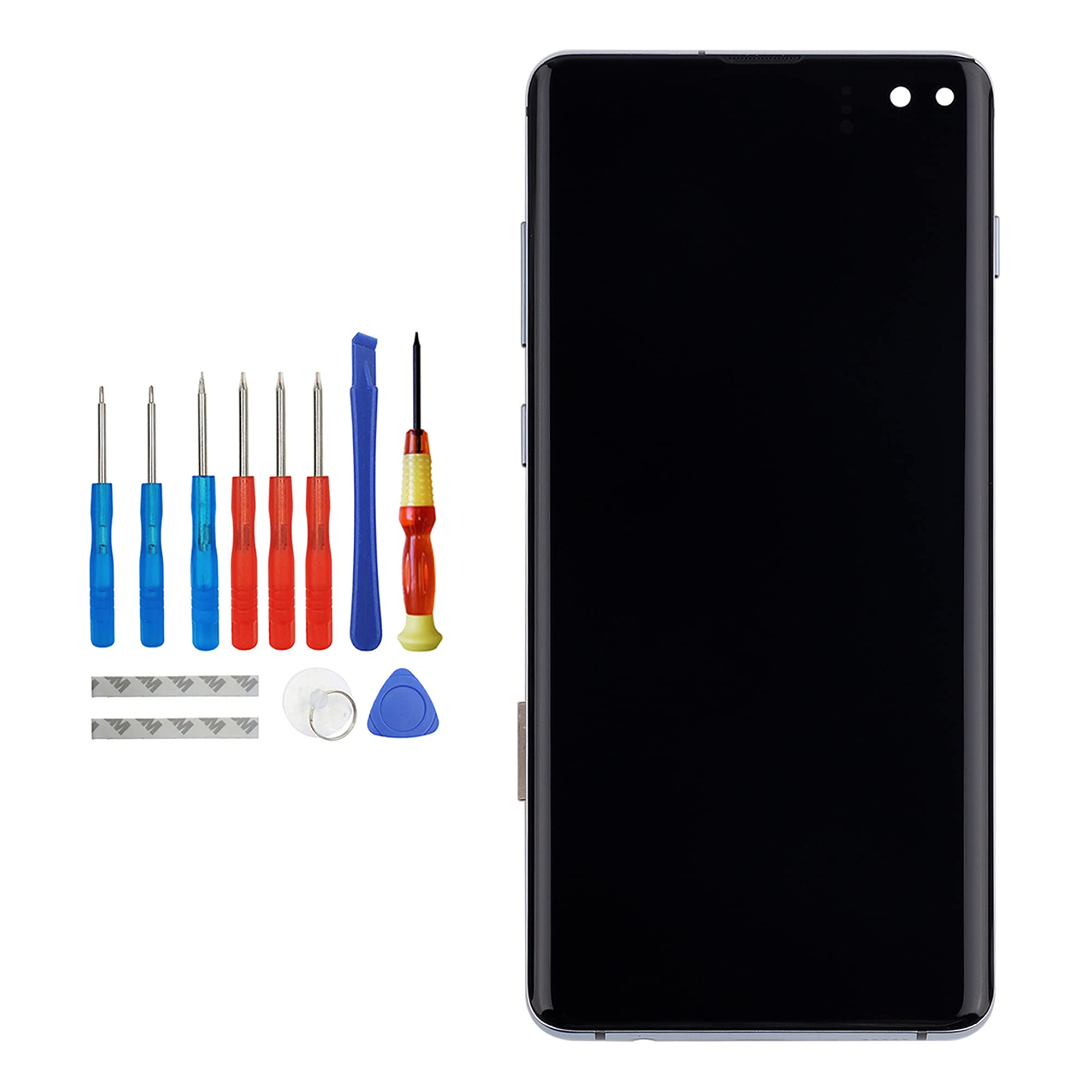 Samsung Galaxy S10+ Plus AMOLED LCD Touch Screen Display Replacement - Compatible with SM-G975F SM-G975U SM-G975W Models (Blue with Frame & Tools) - Perfect for DIY Phone Repair & Screen Replacement