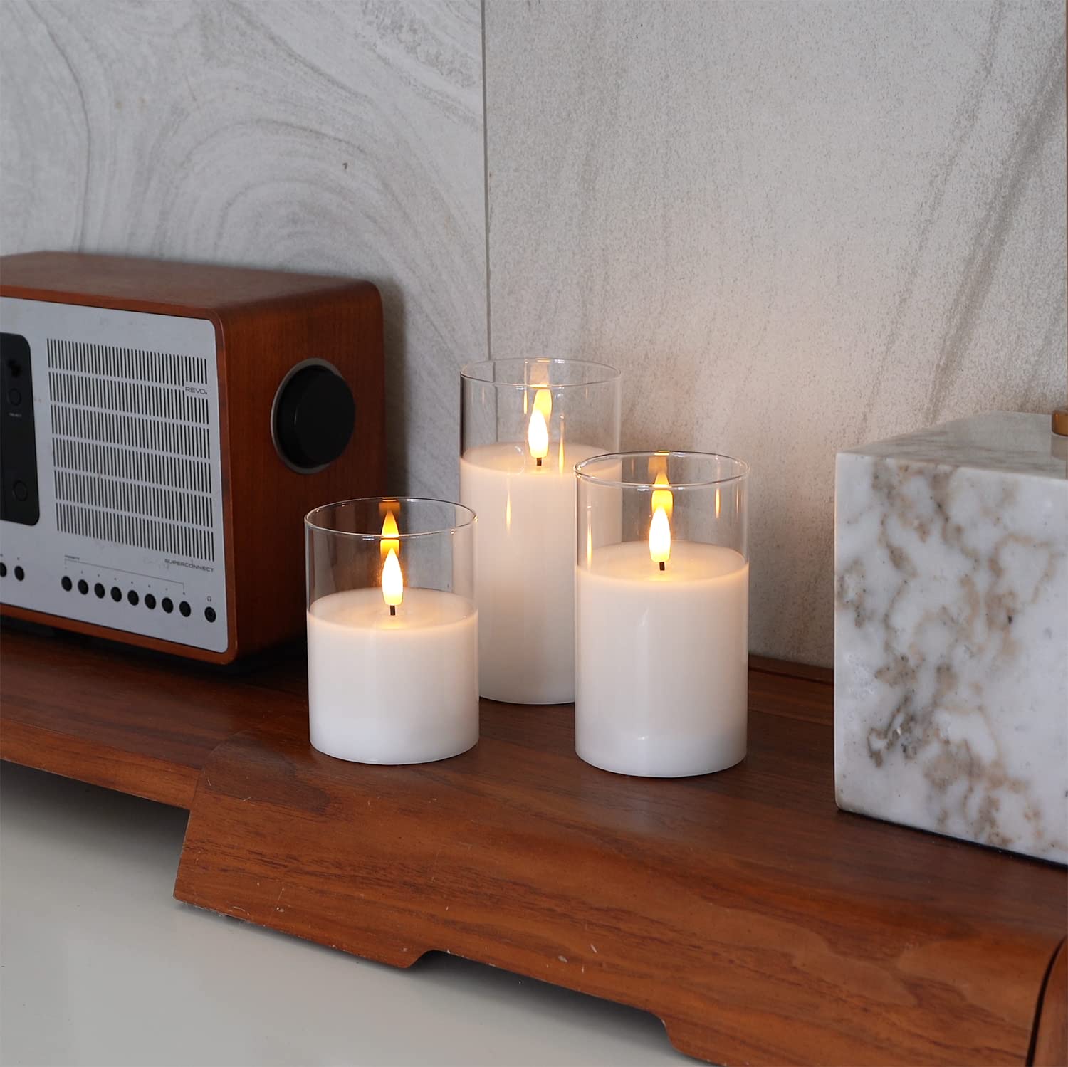 Amagic 3-Pack Flameless LED Candles with Timer & Remote - Battery Operated Clear Glass Pillar Candles, Pure White Wax - Perfect for Weddings, Home Decor, and Relaxation