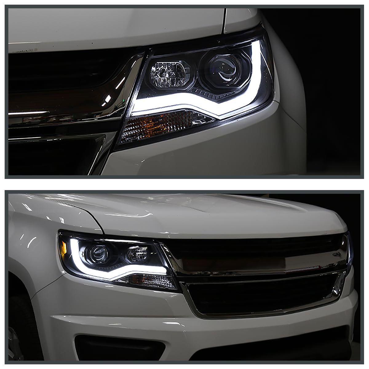 Spec-D Tuning Black LED Light Bar Projector Headlights for 2015-2022 Chevy Colorado - Left & Right Pair Headlamp Assembly - Upgrade Your Truck Lighting for Off-Road & Night Driving