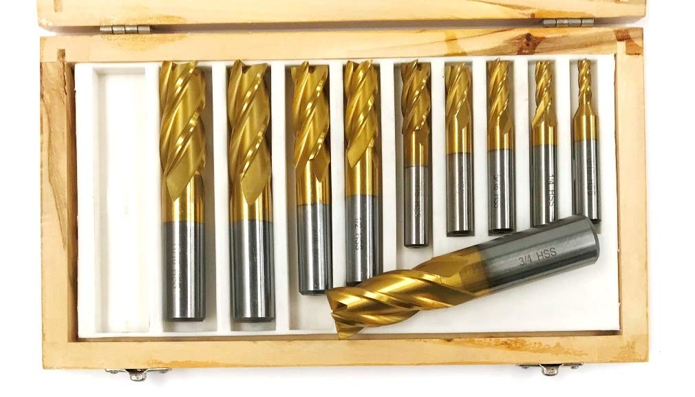 Premium HHIP Titanium Coated End Mill Set - 10 to 20 Piece CNC Milling Cutter Kit for Metalworking, Aluminum & Steel Cutting - Perfect for DIY, Machining & Industrial Applications